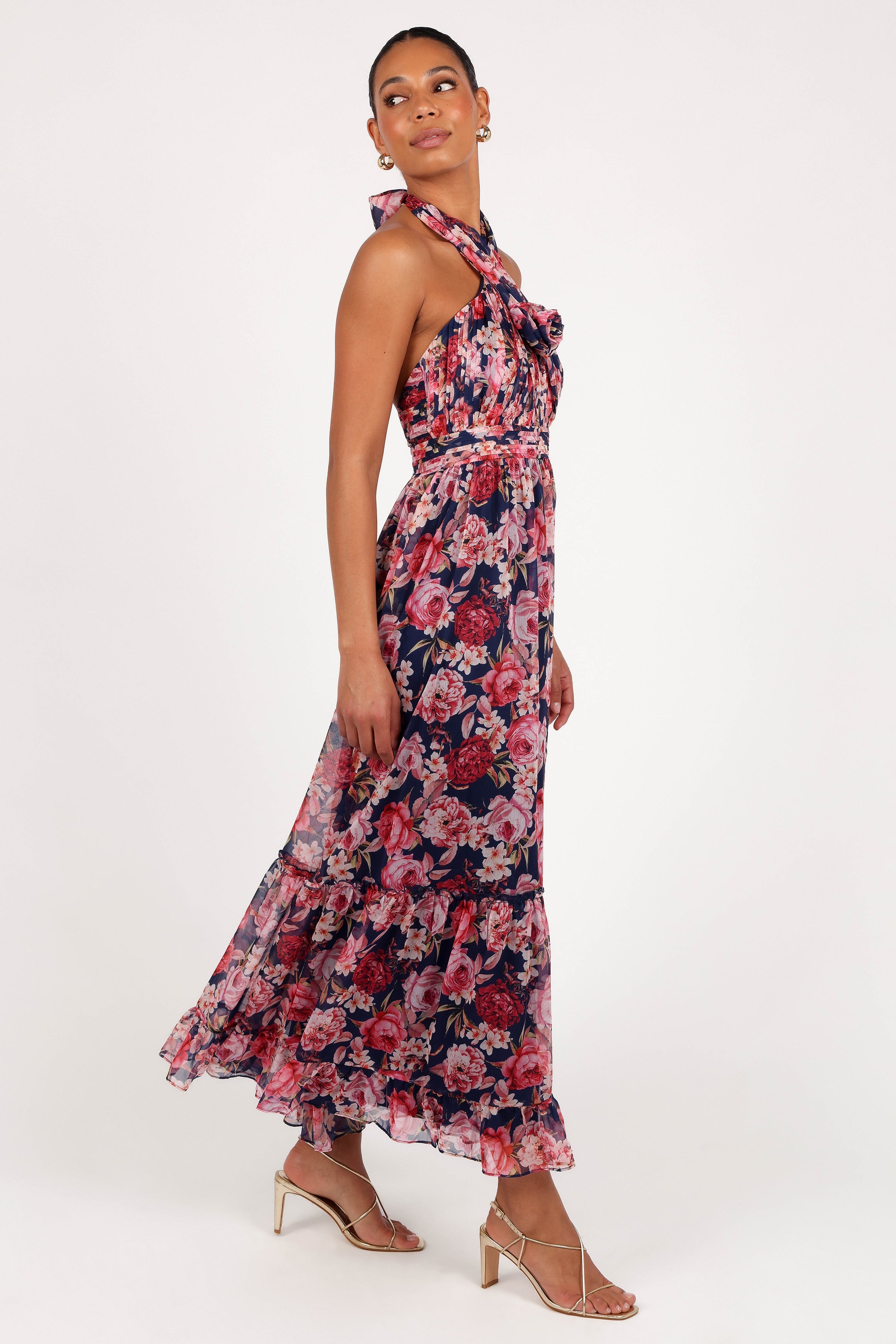 Lennon Halterneck Maxi Dress - Navy Floral-Ladys Street
