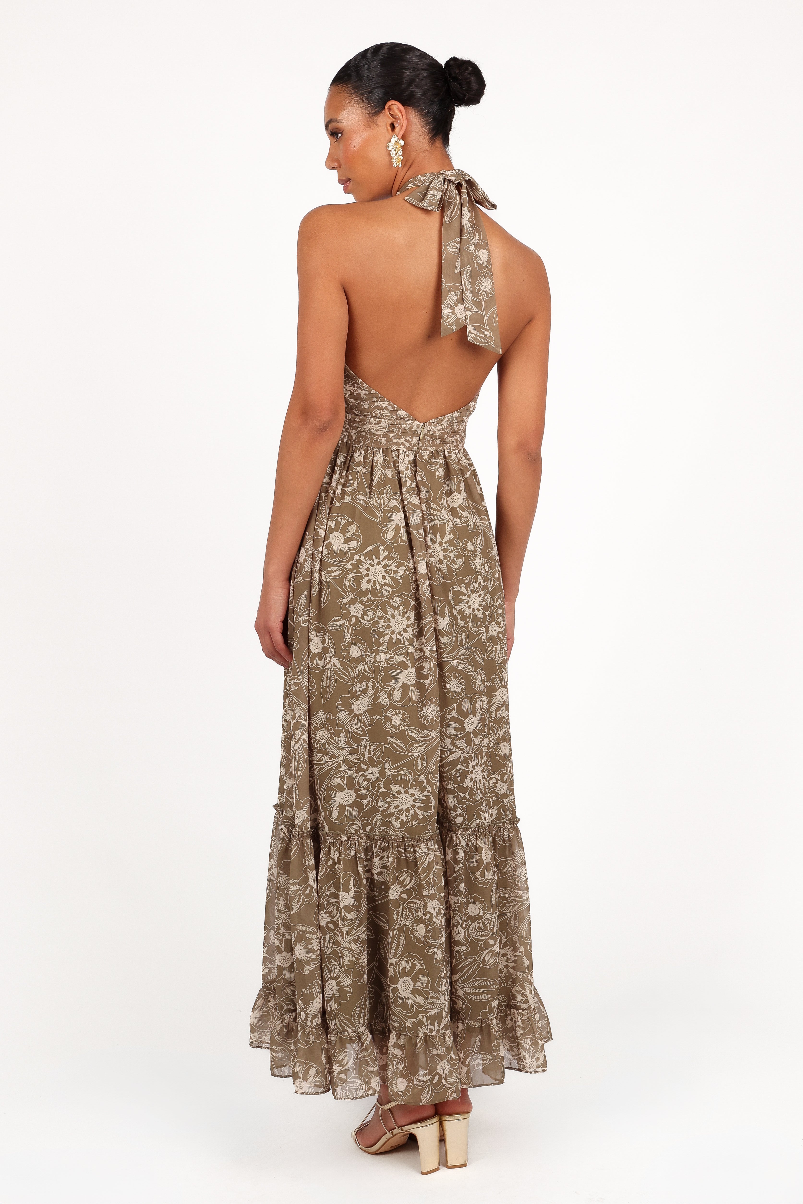 Lennon Halterneck Maxi Dress - Olive Floral-Ladys Street