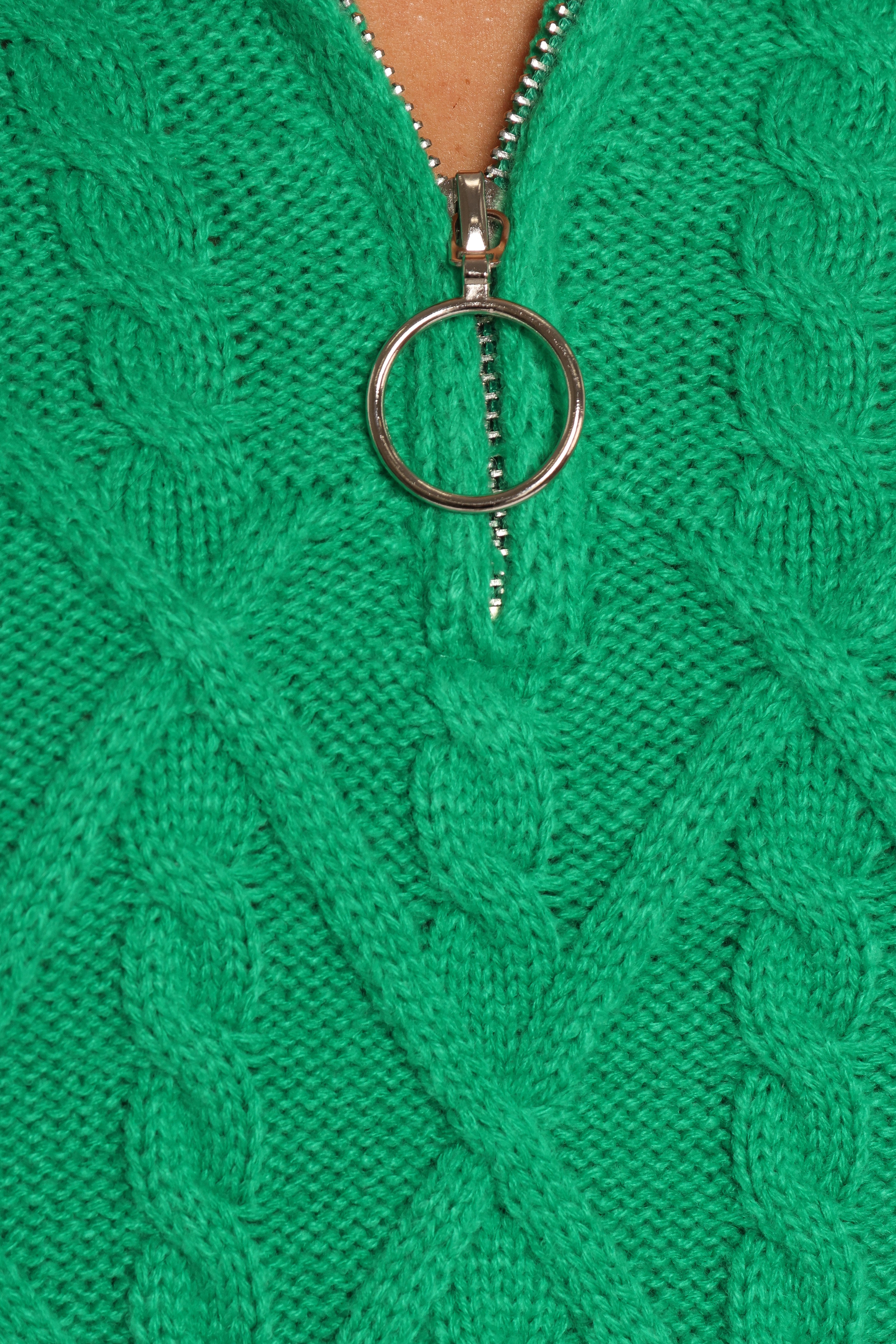 Leon Quarter Zip Cable Knit Sweater - Green-Ladys Street