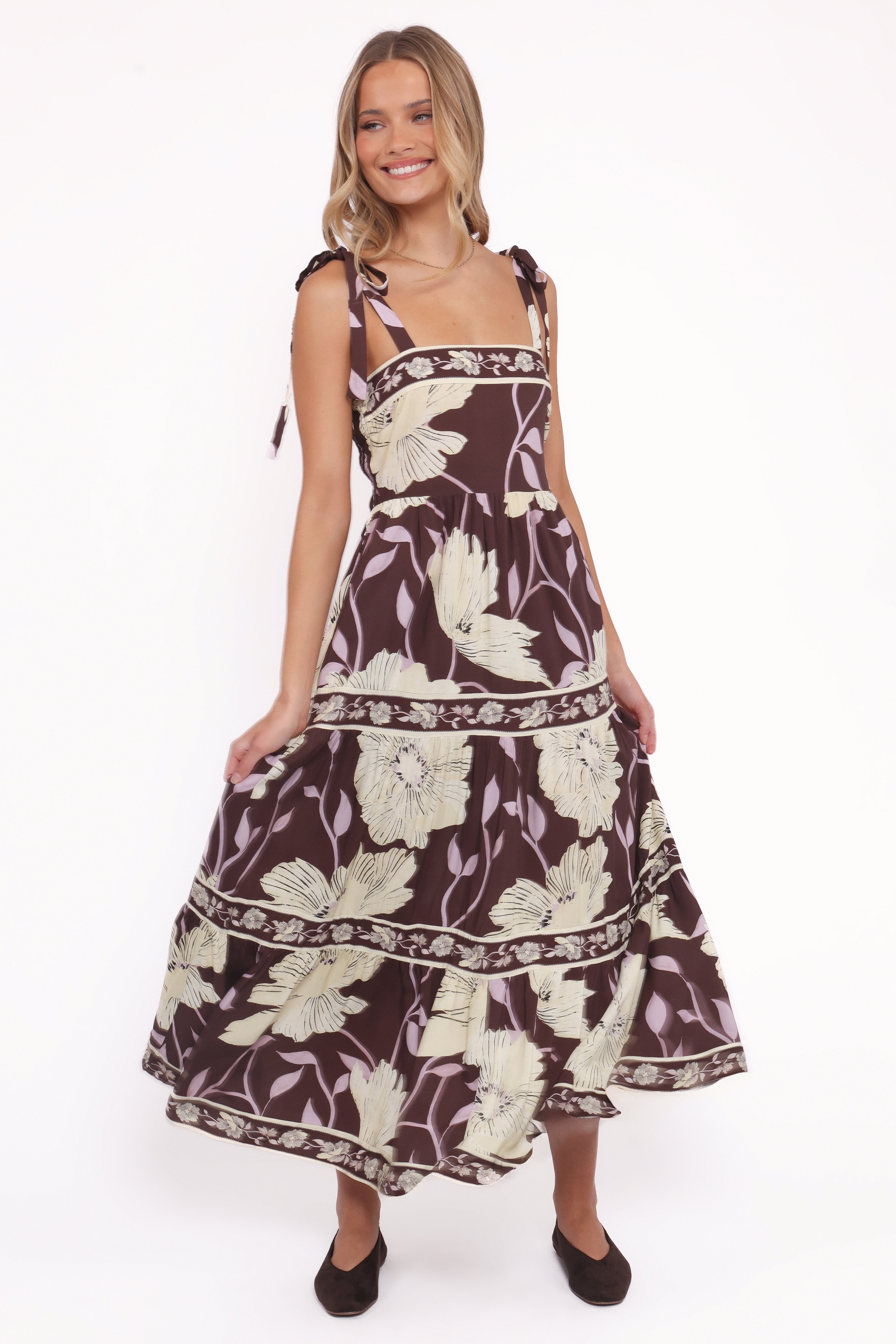 Leonor Maxi Dress - Yellow Brown Floral-Ladys Street