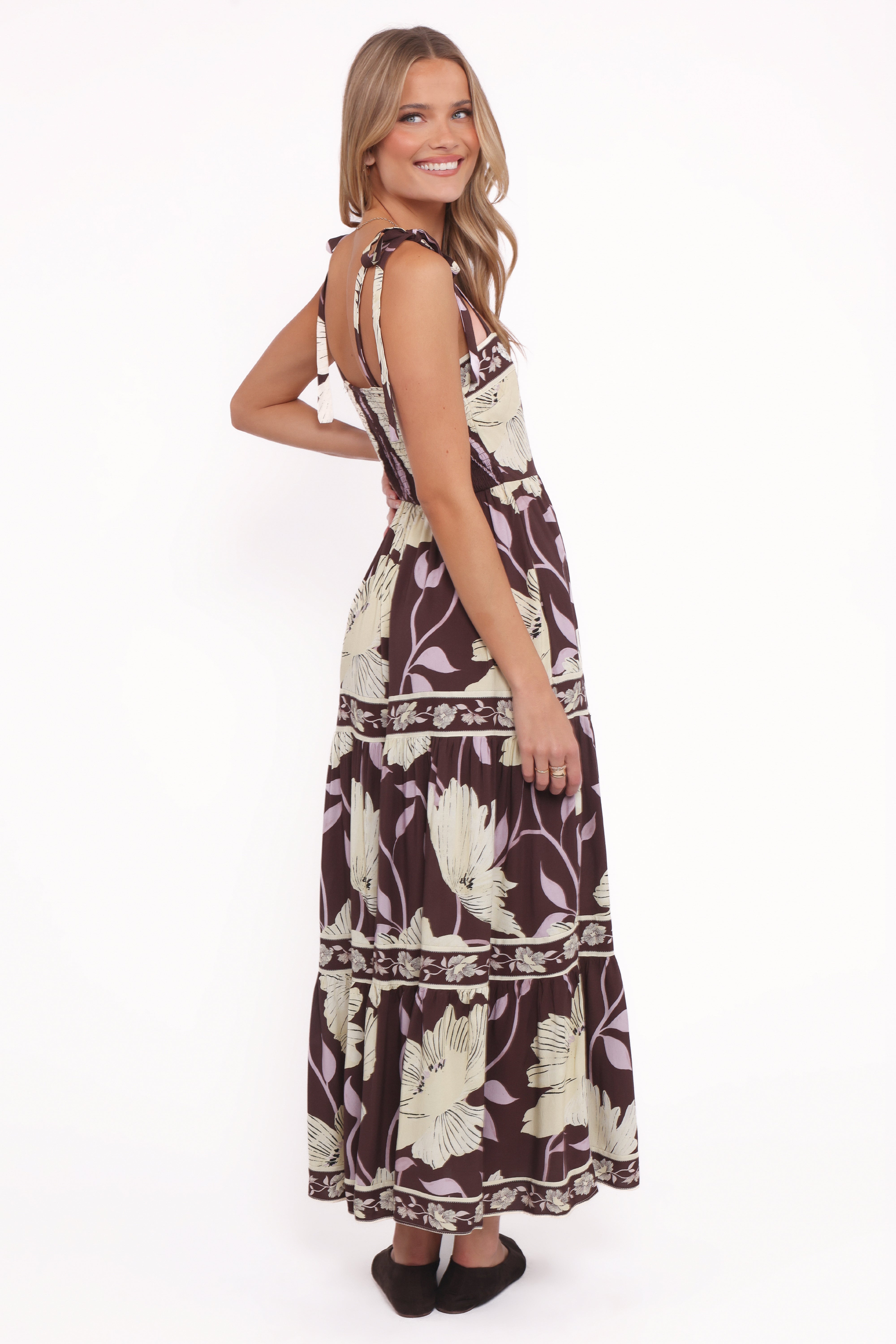 Leonor Maxi Dress - Yellow Brown Floral-Ladys Street