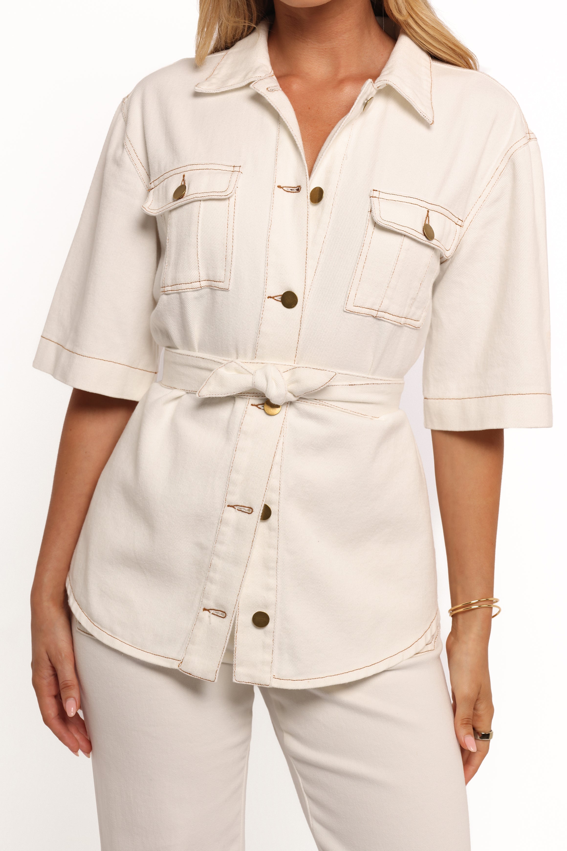 Lepal Denim Shirt - White-Ladys Street