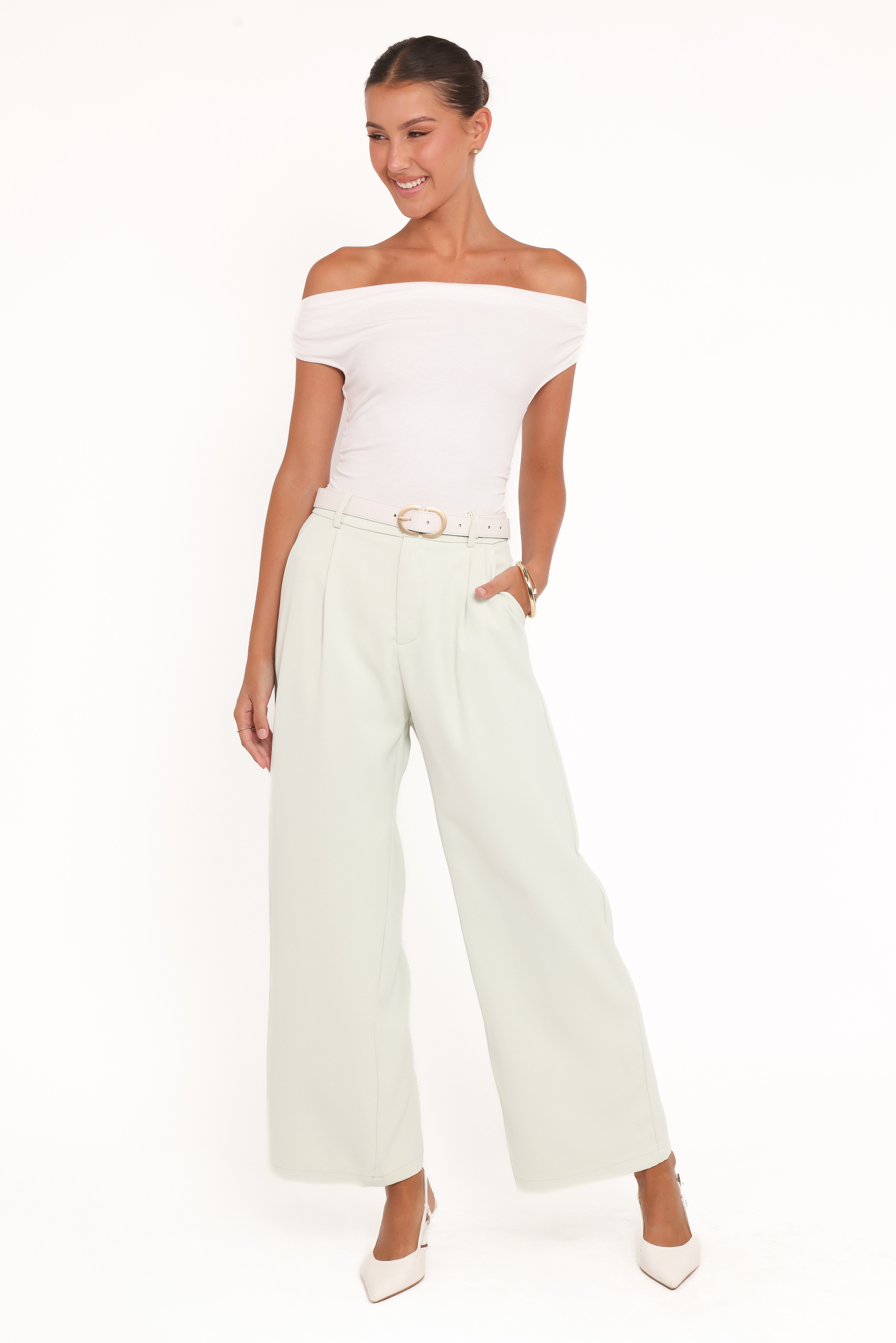 Lia Wide Leg Pant - Sage Green-Ladys Street