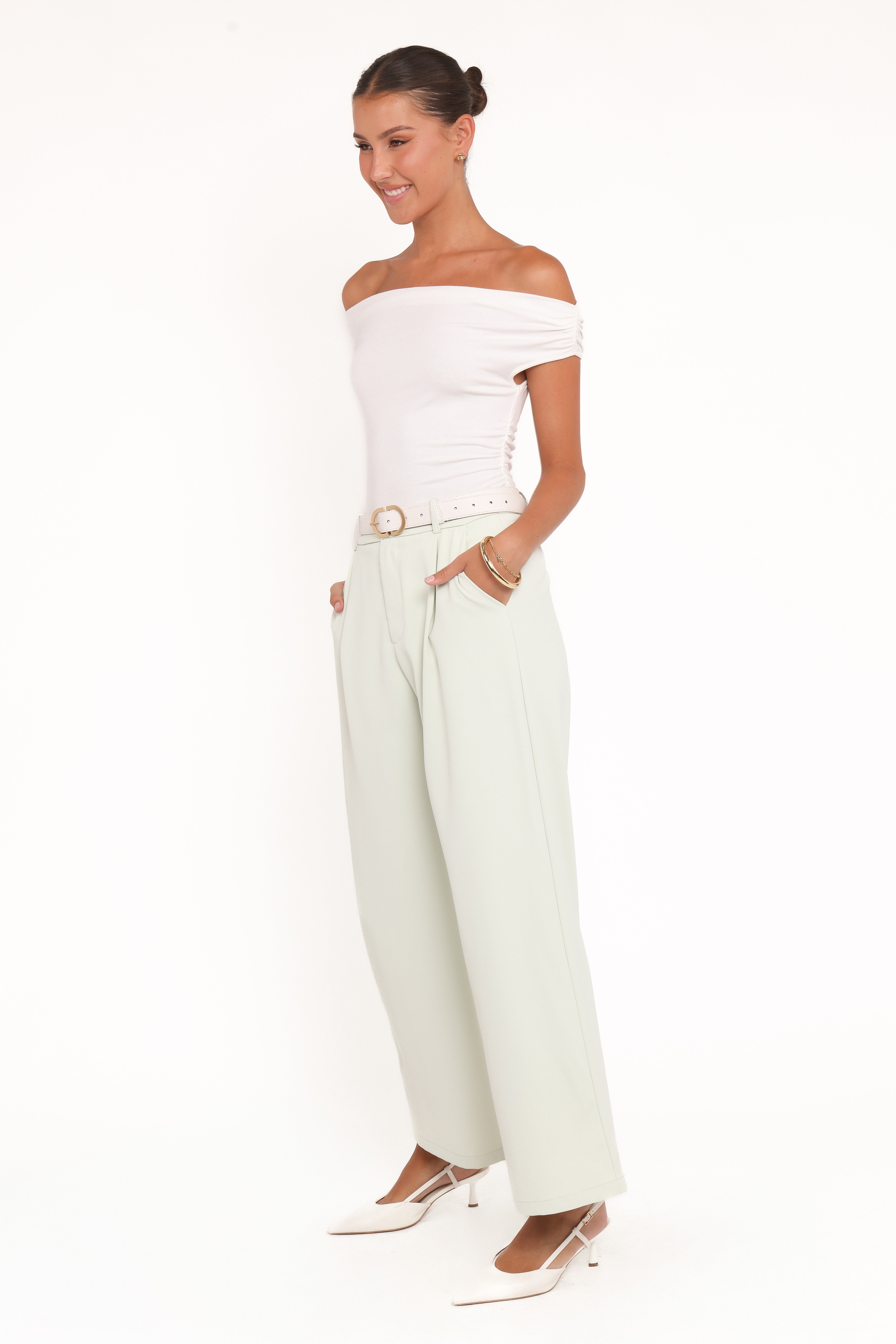 Lia Wide Leg Pant - Sage Green-Ladys Street
