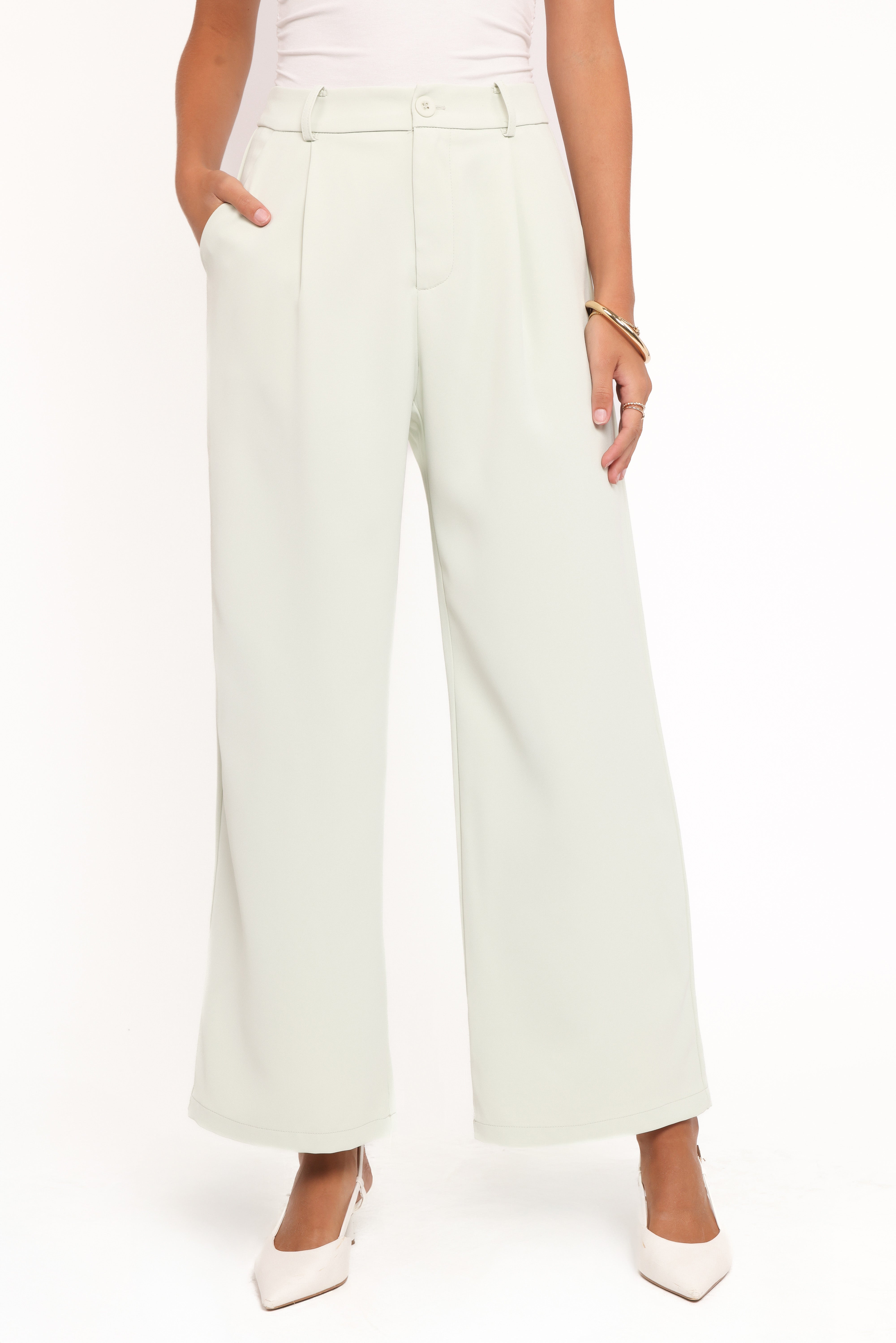 Lia Wide Leg Pant - Sage Green-Ladys Street