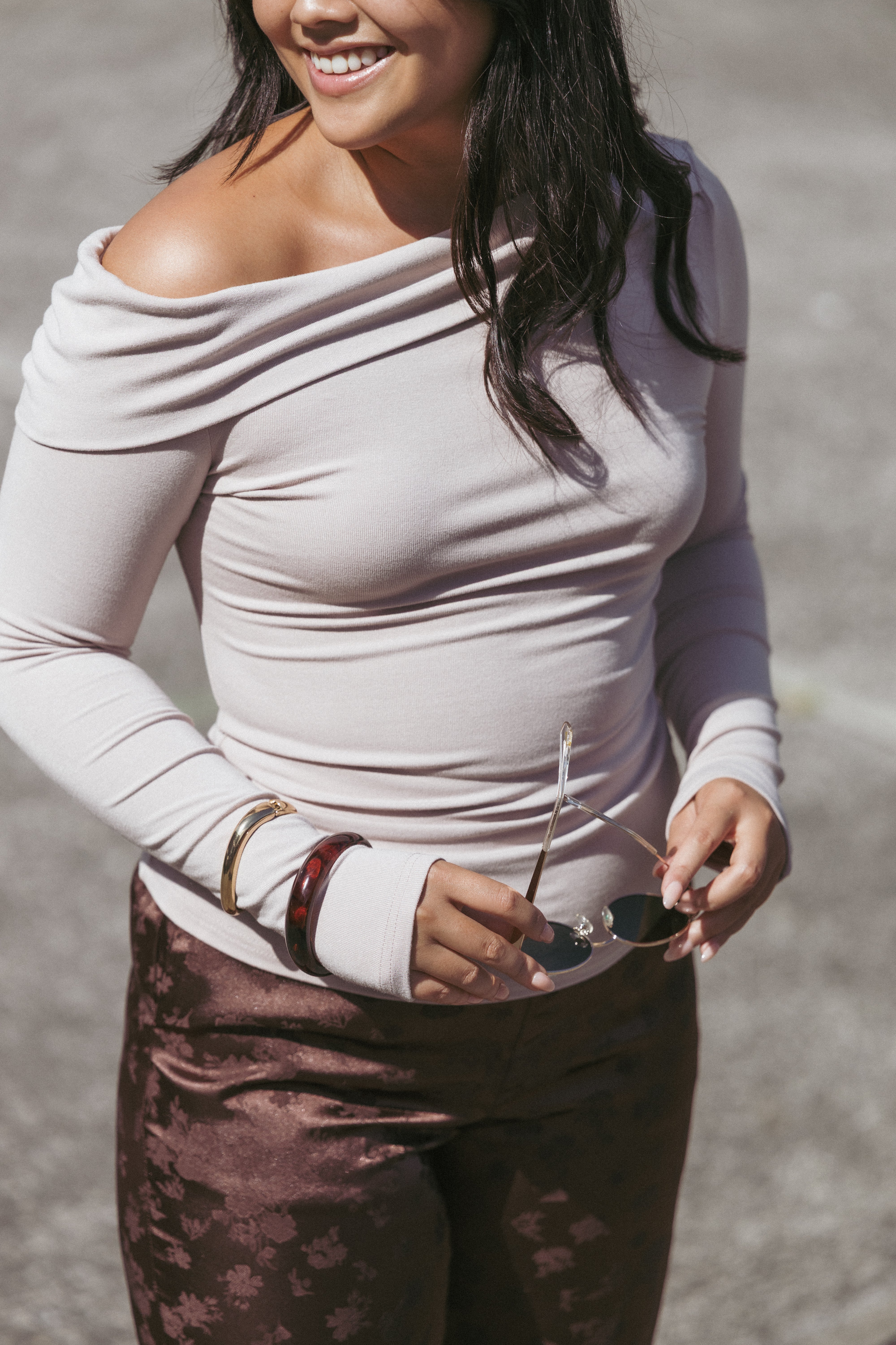 Liah Off Shoulder Knit Top - Grey-Ladys Street