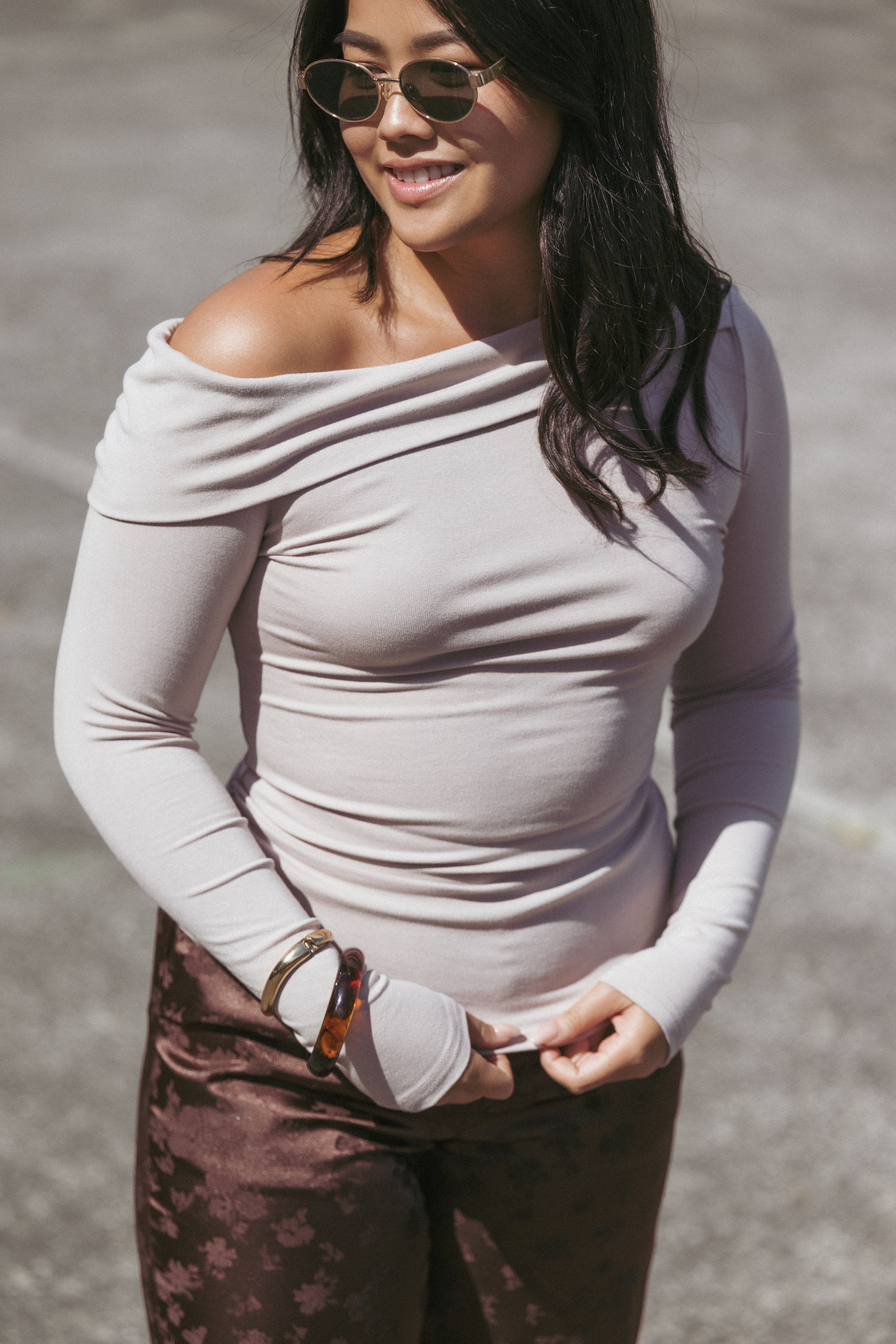 Liah Off Shoulder Knit Top - Grey-Ladys Street