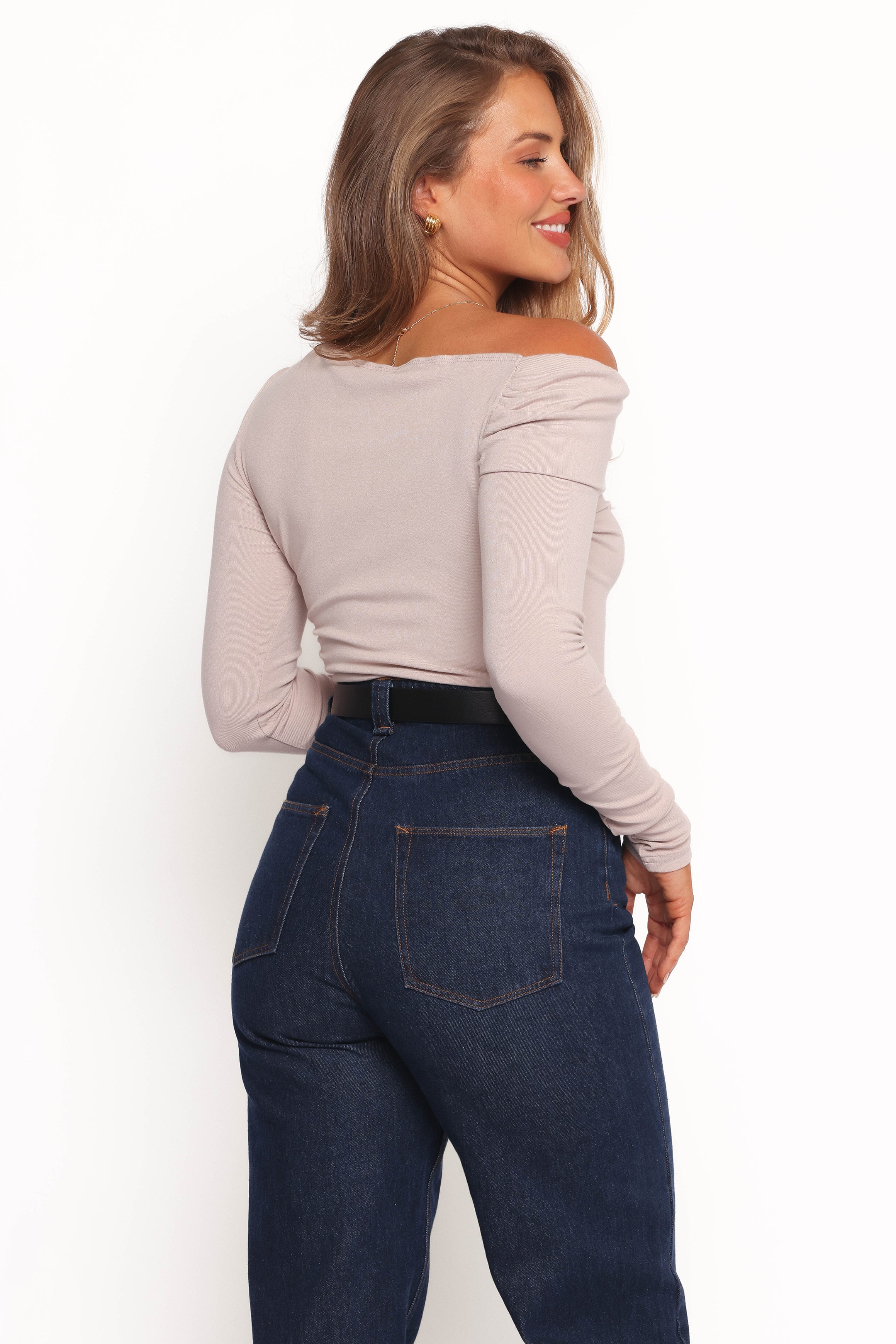 Liah Off Shoulder Knit Top - Grey-Ladys Street