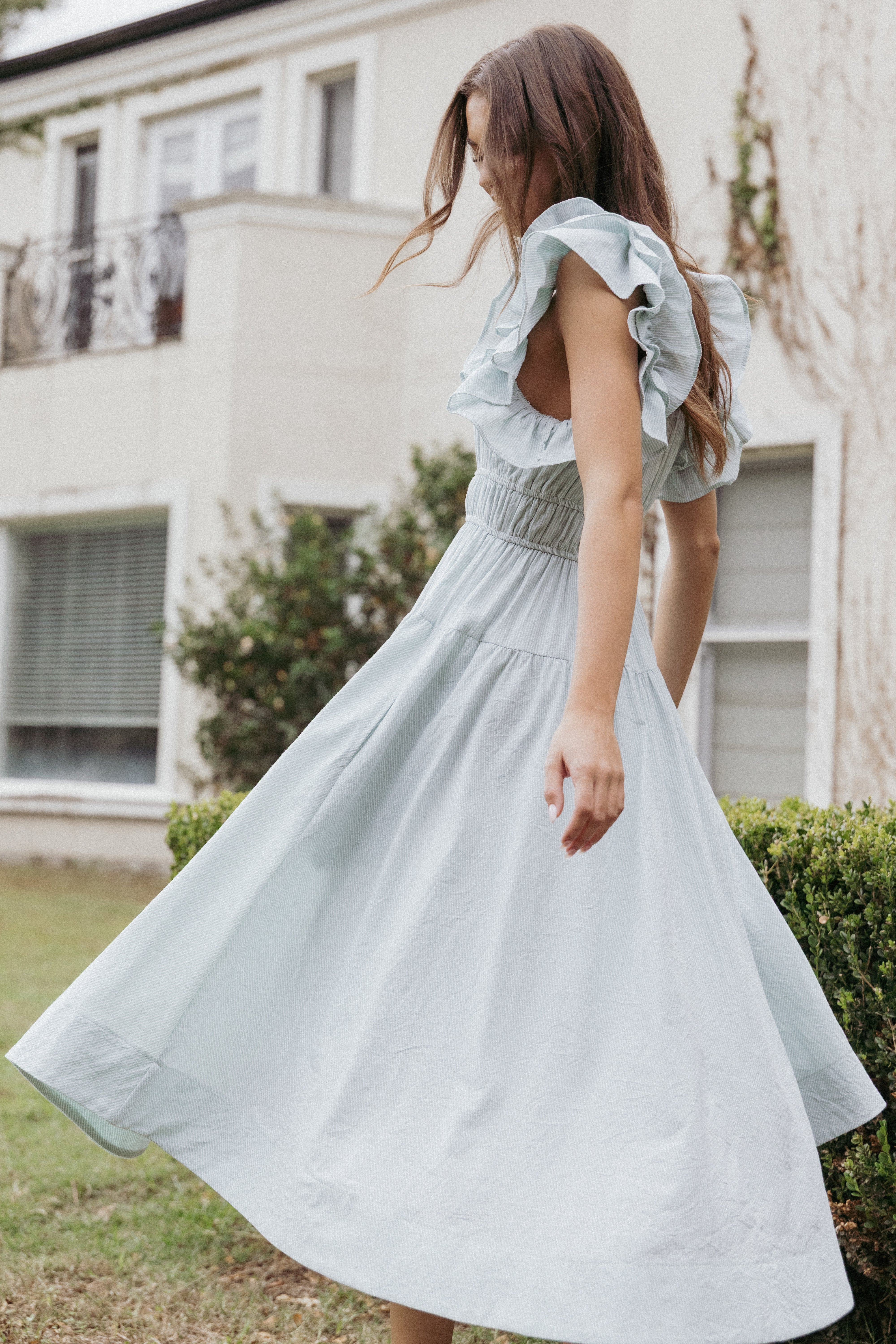 Linda Midi Dress - Green Stripe-Ladys Street