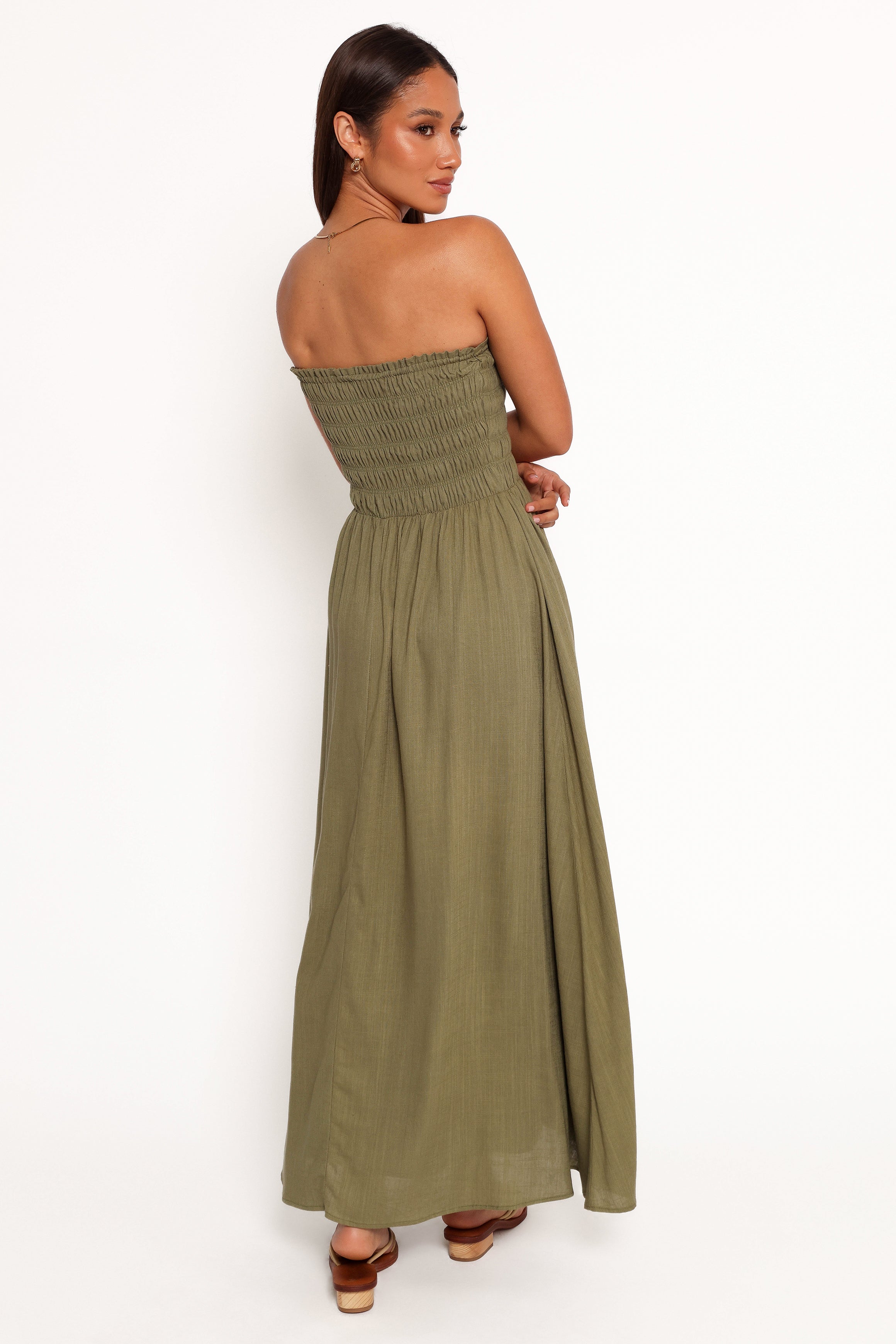 Linsey Strapless Midi Dress - Olive Green-Ladys Street