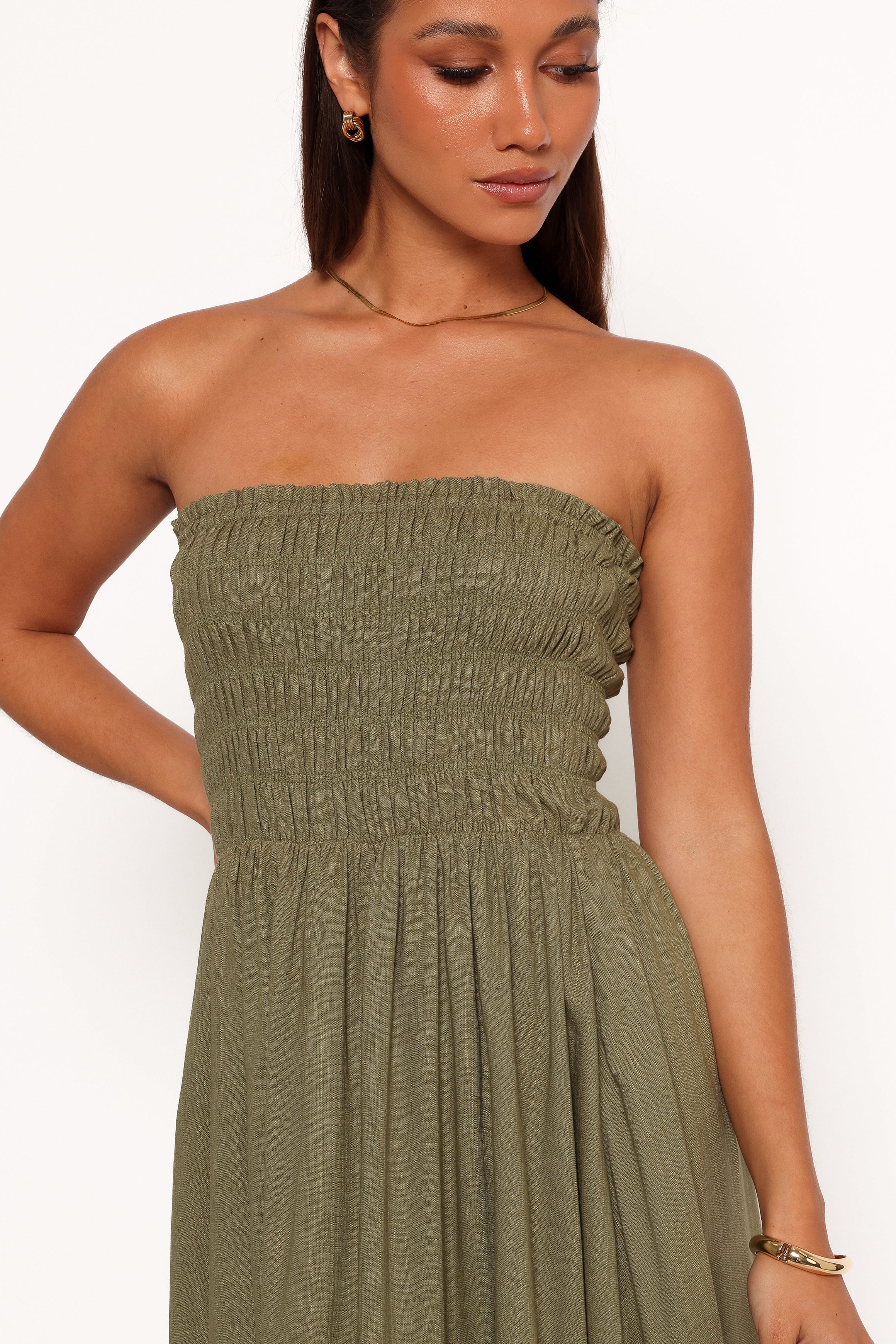 Linsey Strapless Midi Dress - Olive Green-Ladys Street