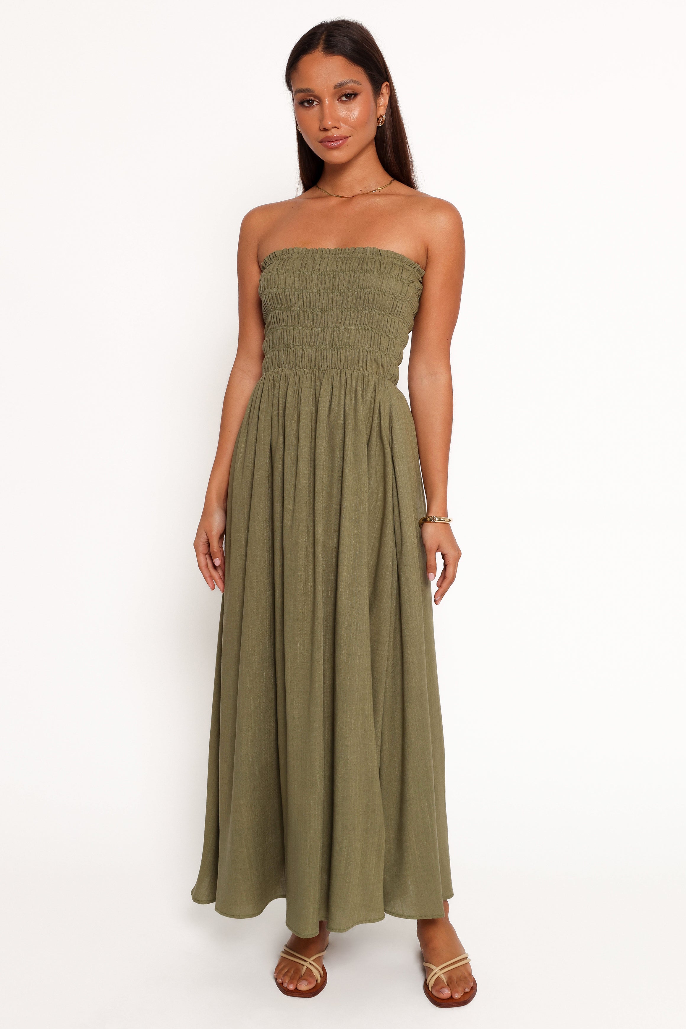 Linsey Strapless Midi Dress - Olive Green-Ladys Street