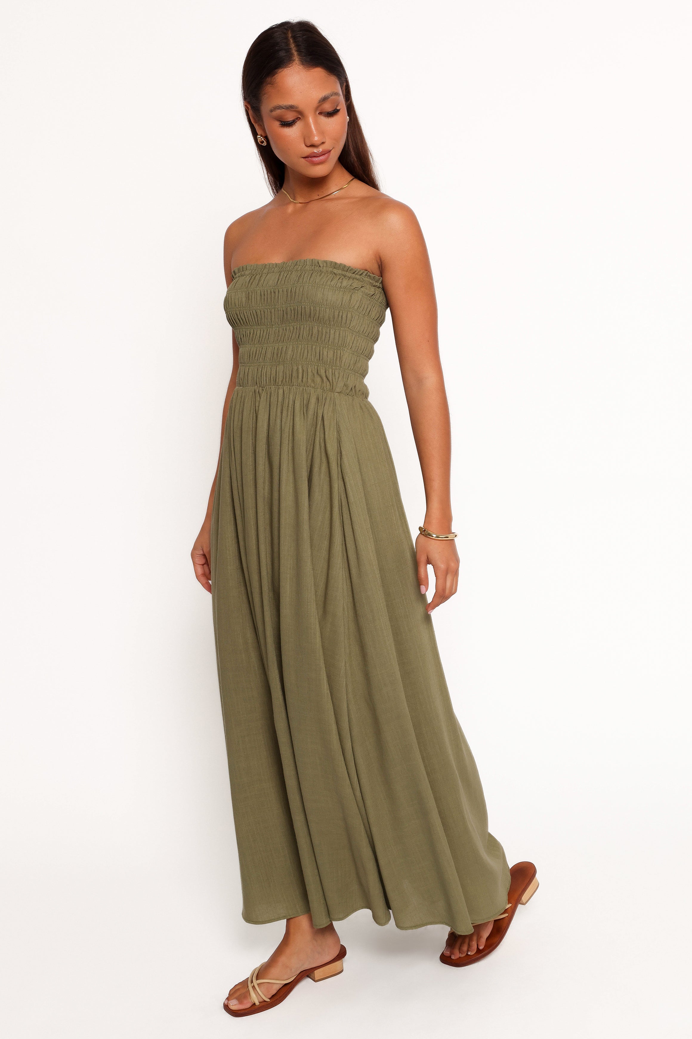 Linsey Strapless Midi Dress - Olive Green-Ladys Street