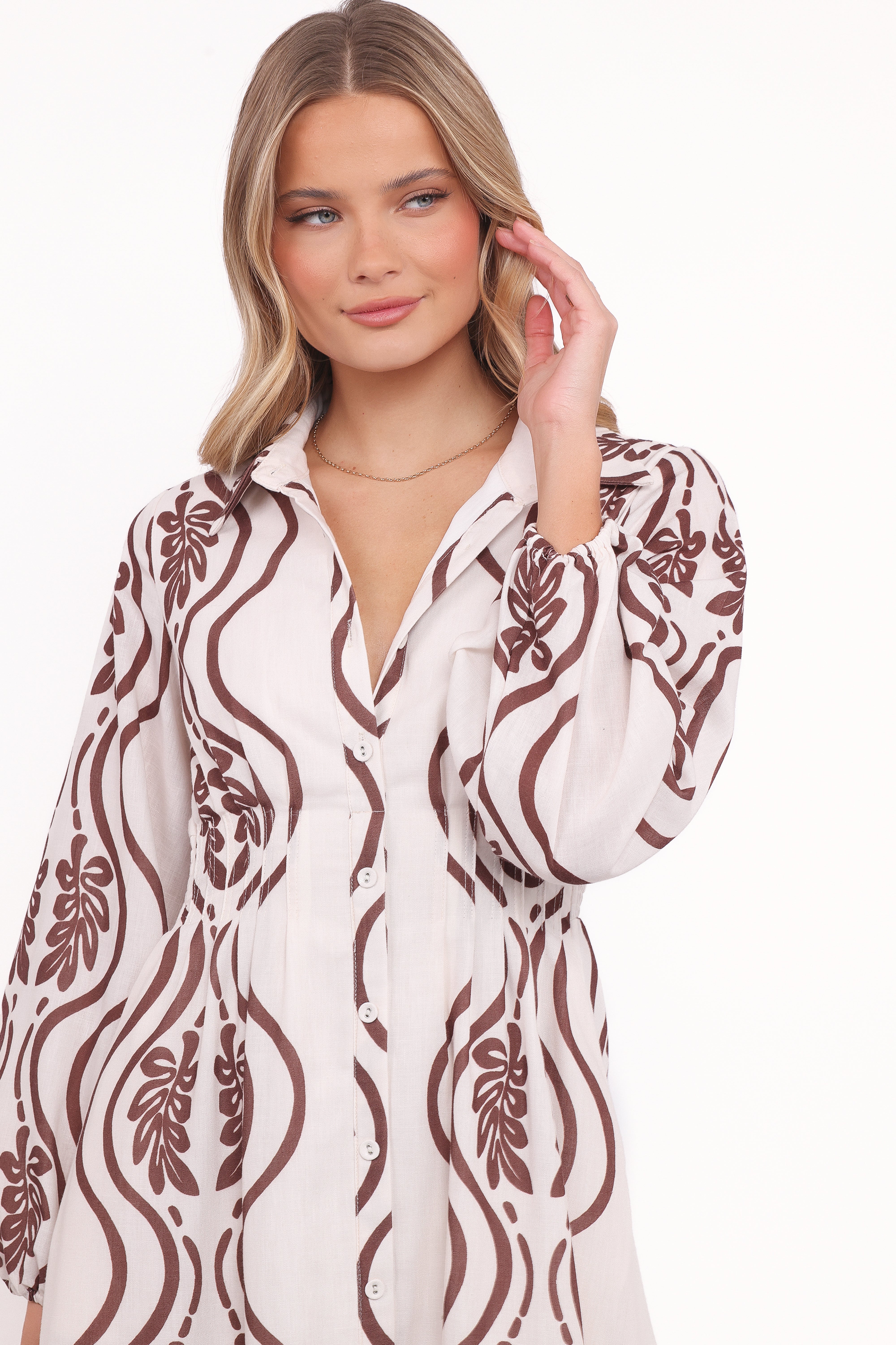 Lira Long Sleeve Midi Dress - Brown Print-Ladys Street