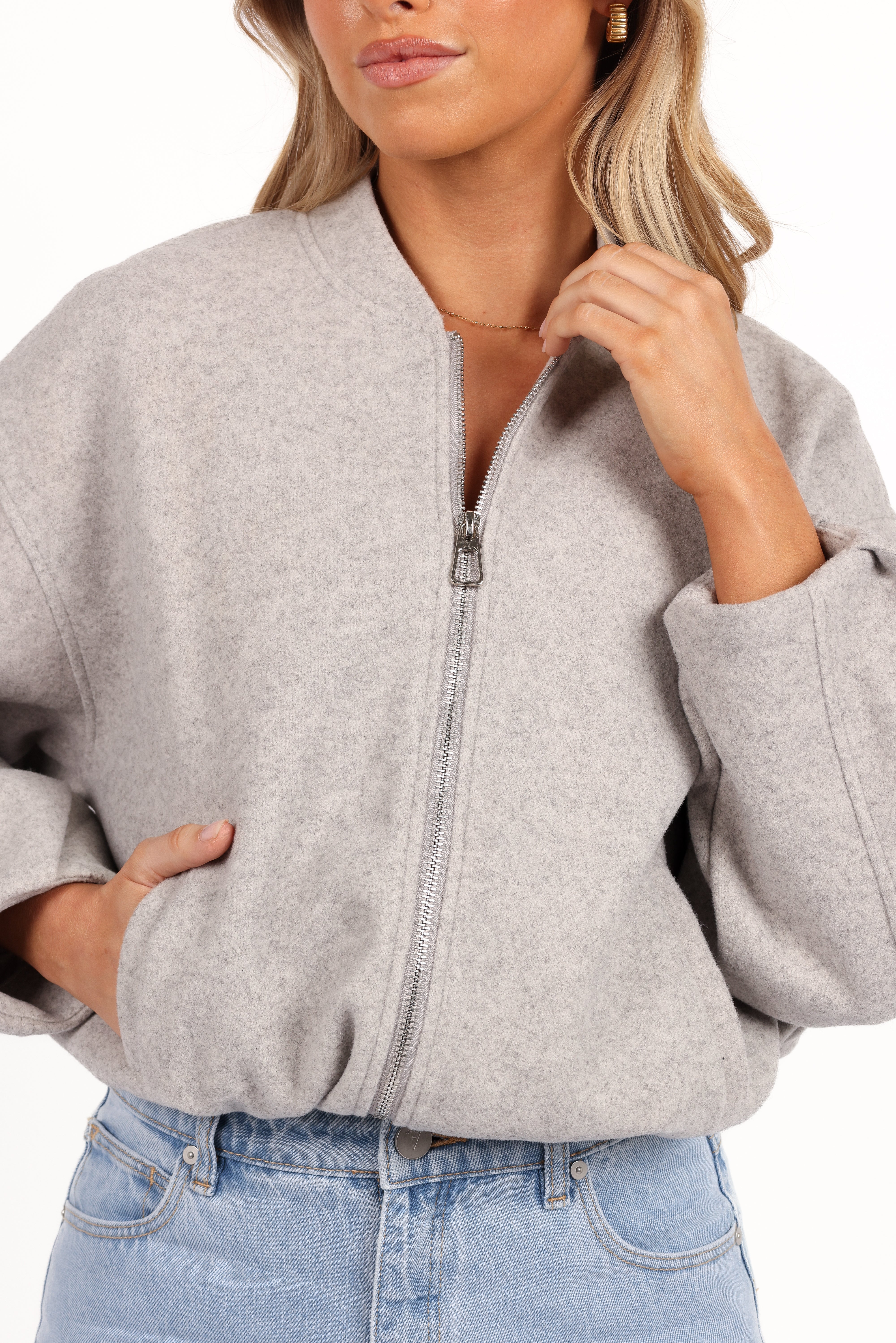 Liv Zip Front Jacket - Grey-Ladys Street