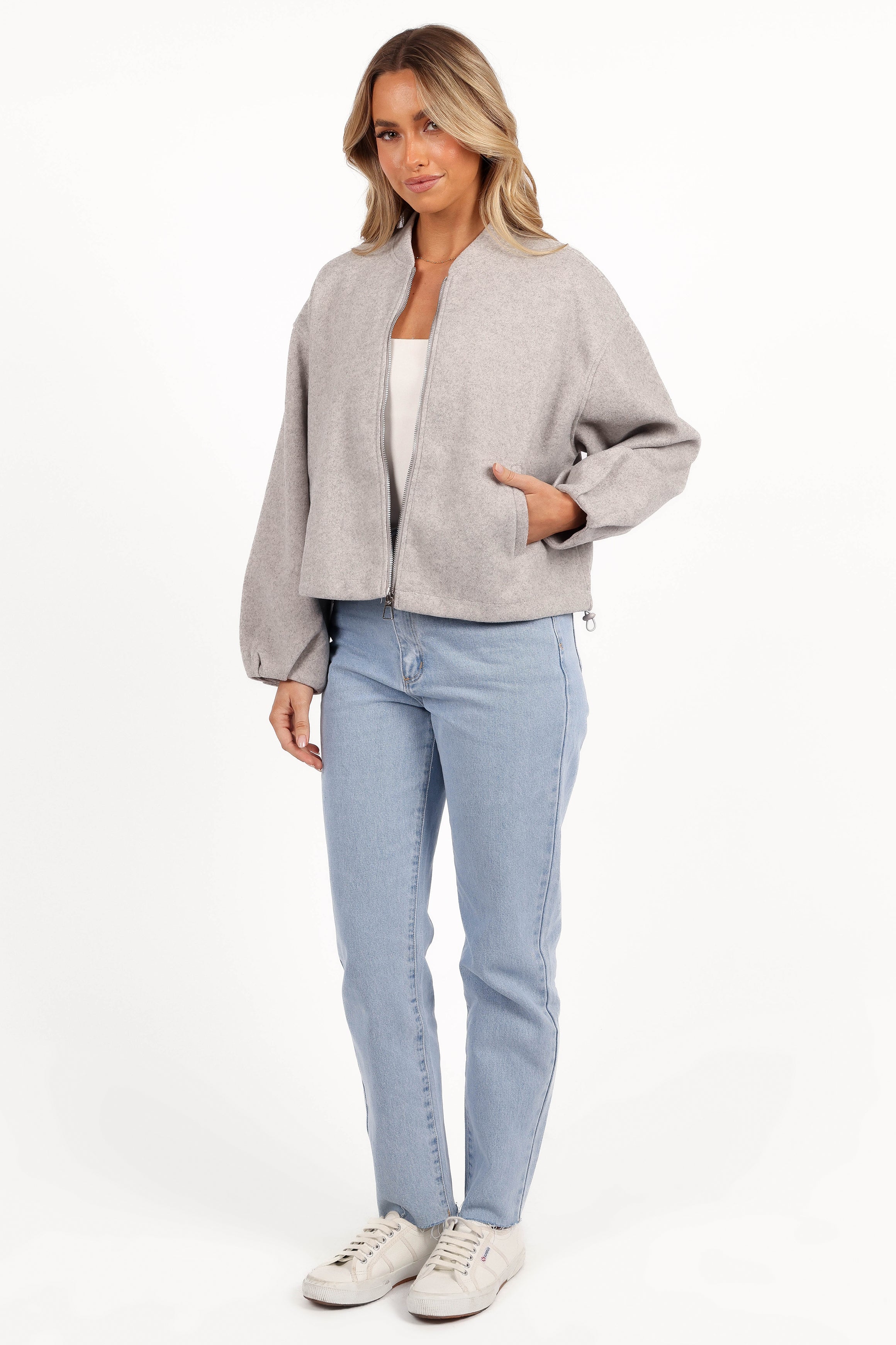 Liv Zip Front Jacket - Grey-Ladys Street