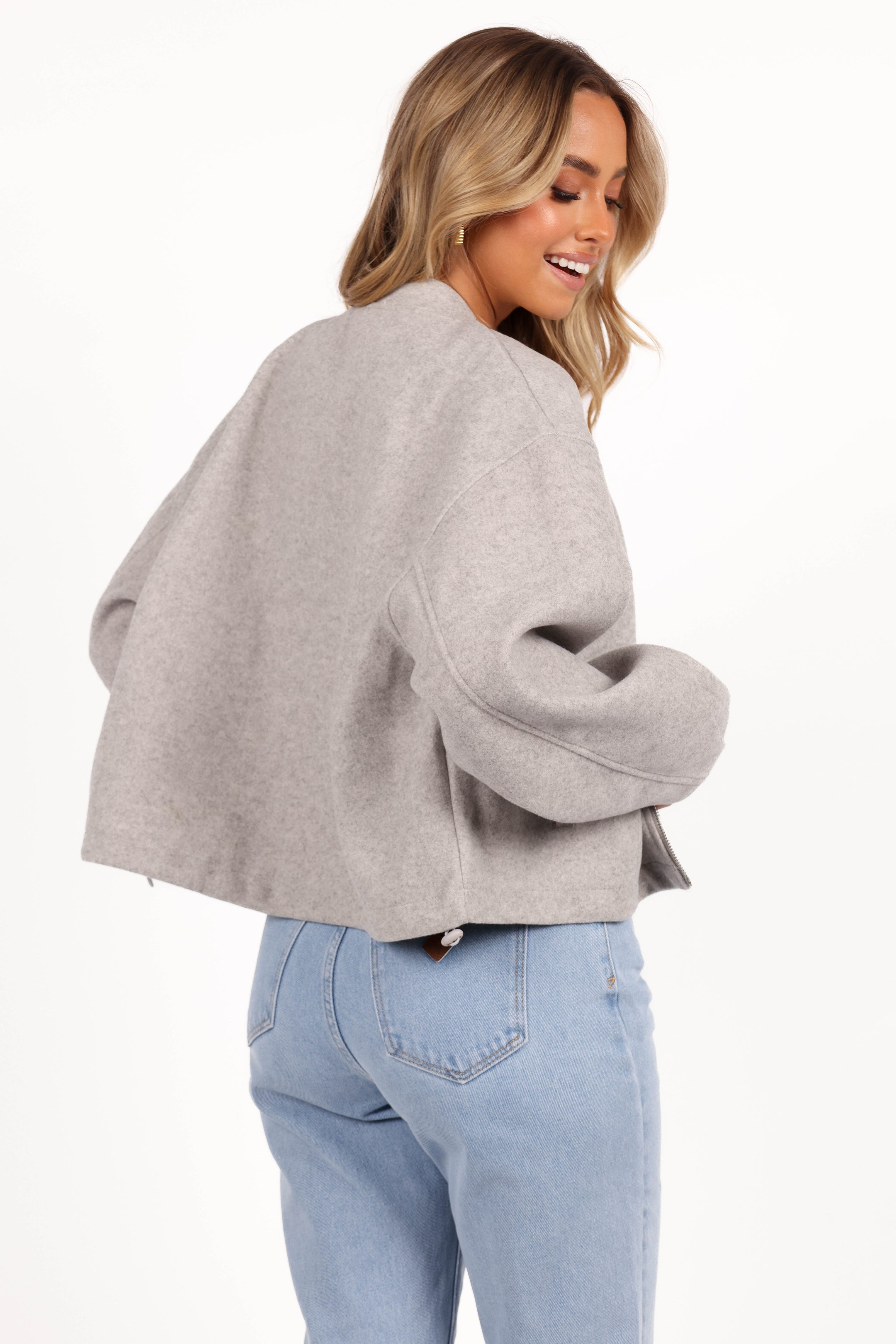 Liv Zip Front Jacket - Grey-Ladys Street