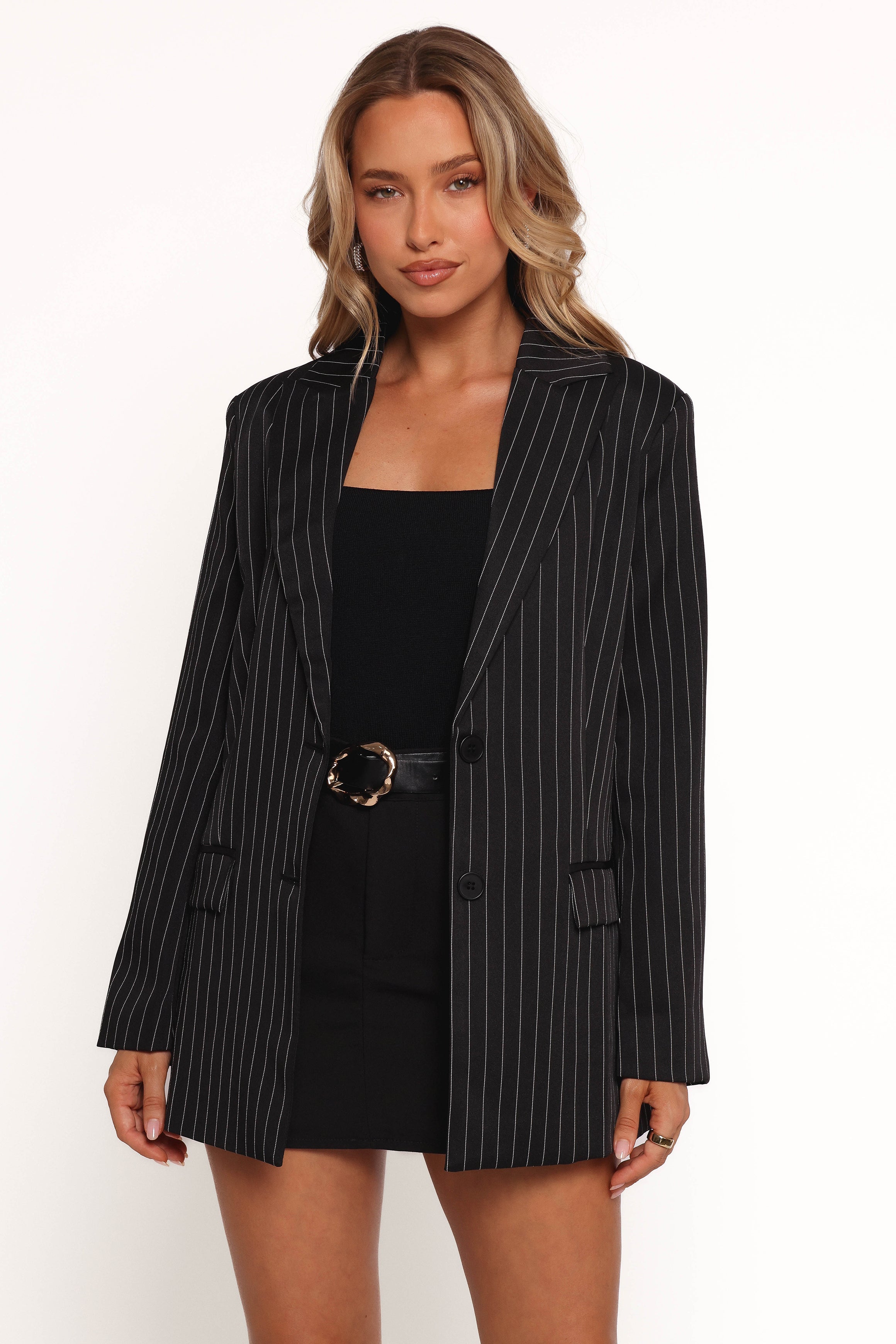 Livia Striped Blazer - Black-Ladys Street