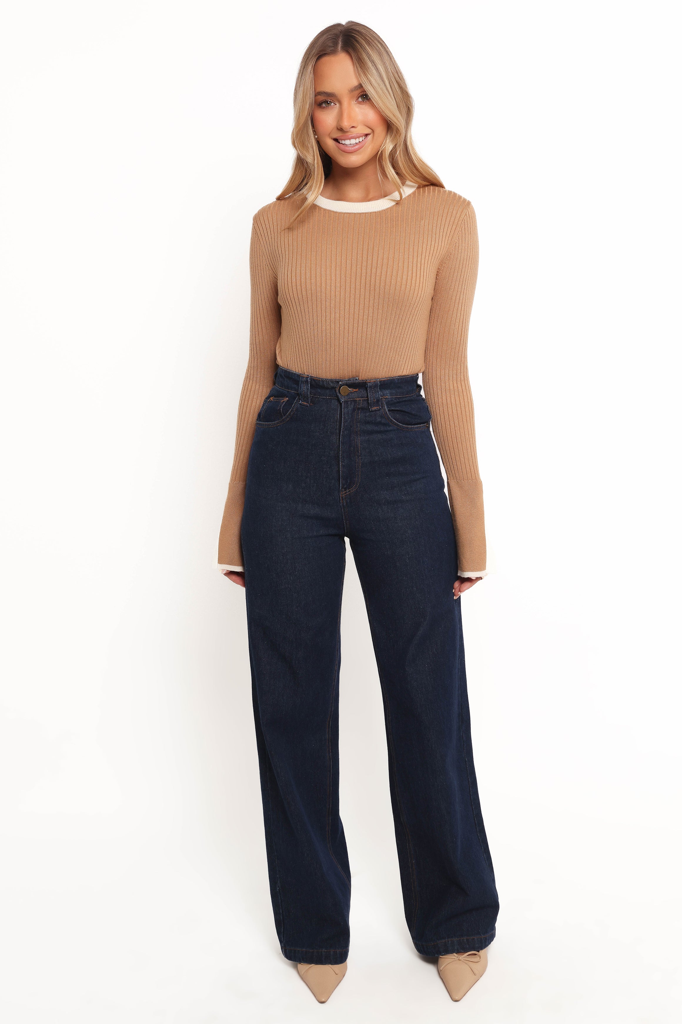 Lizbeth Knit Top - Tan White-Ladys Street