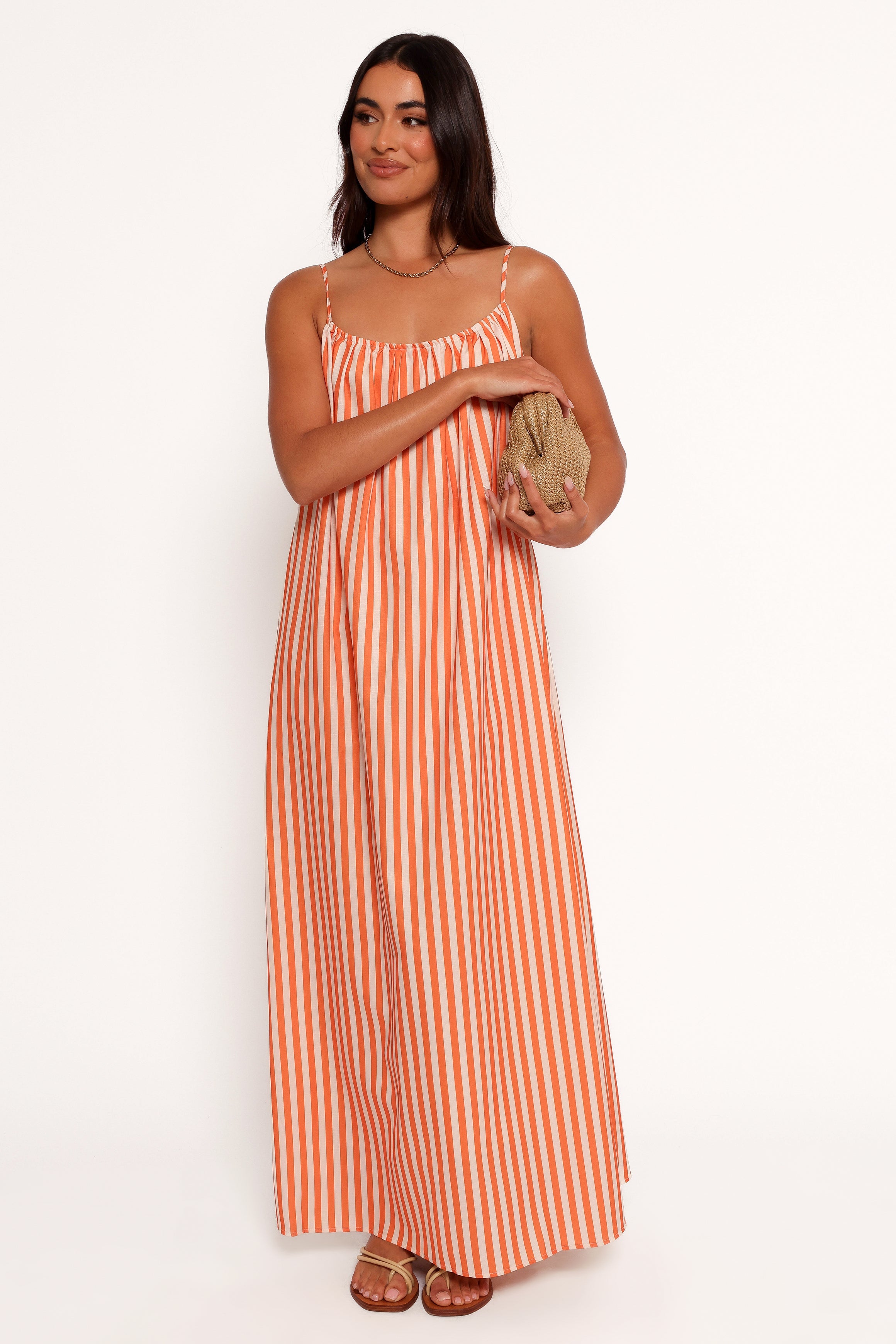 Lumina Maxi Dress - Orange Beige Stripe-Ladys Street