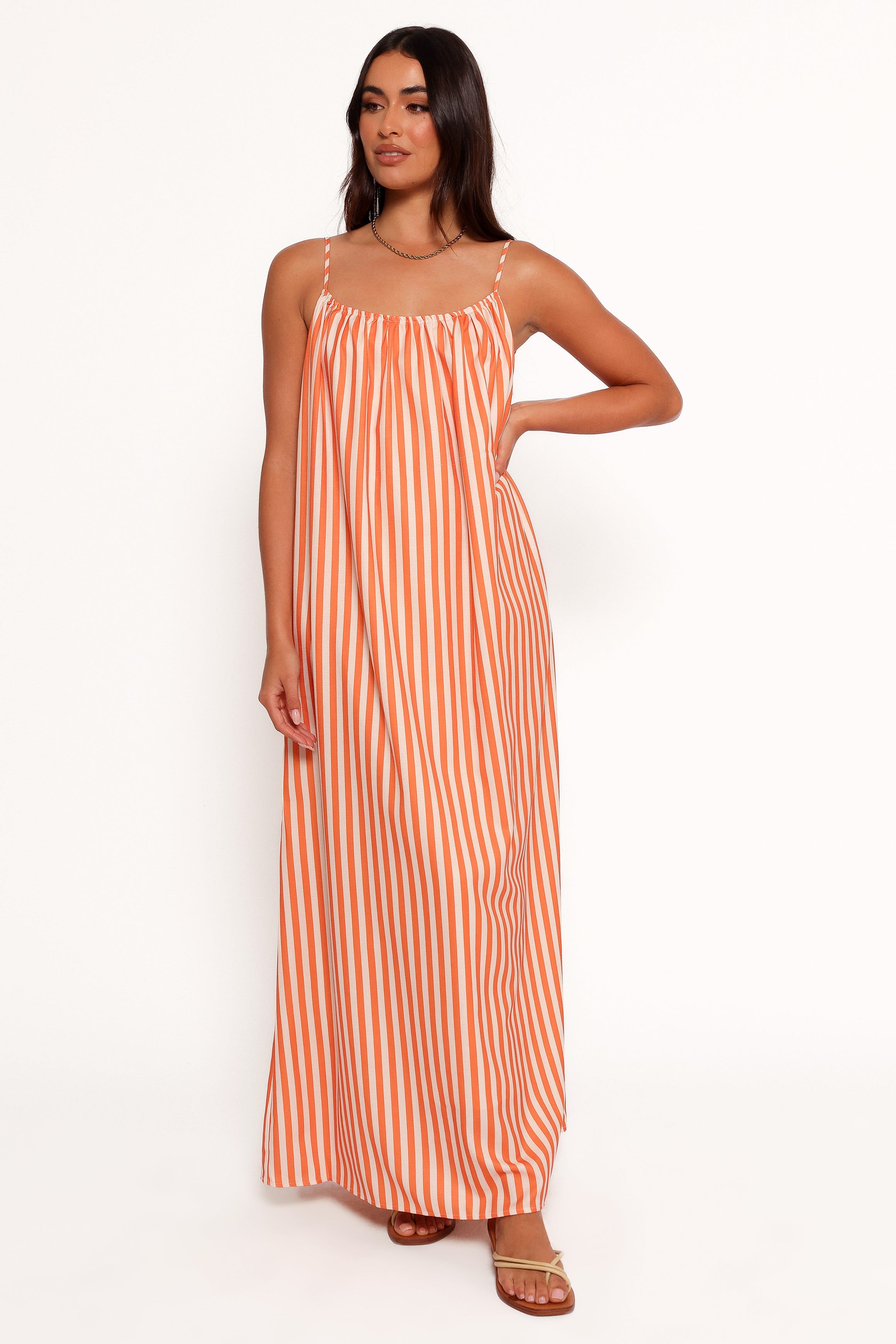 Lumina Maxi Dress - Orange Beige Stripe-Ladys Street