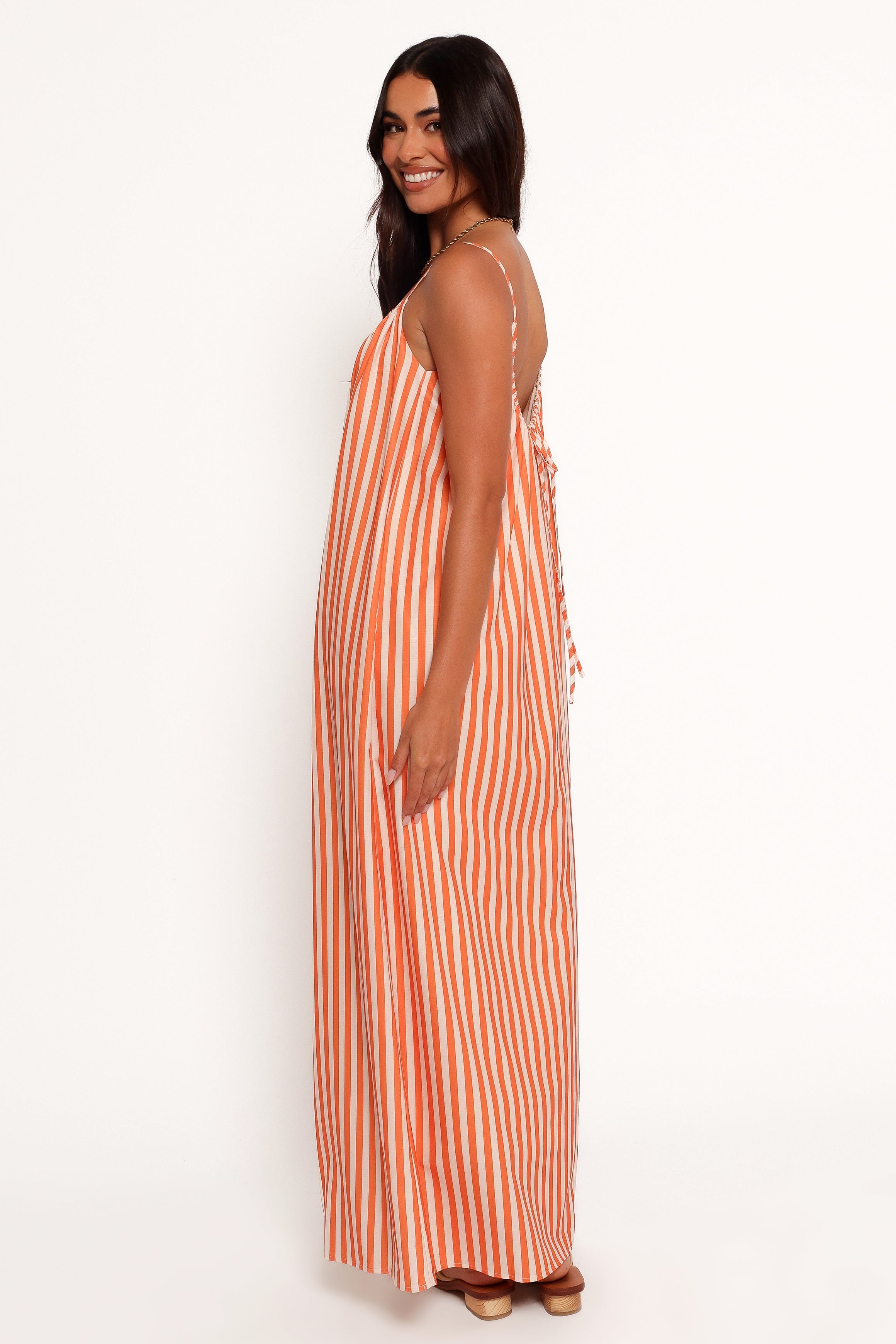 Lumina Maxi Dress - Orange Beige Stripe-Ladys Street
