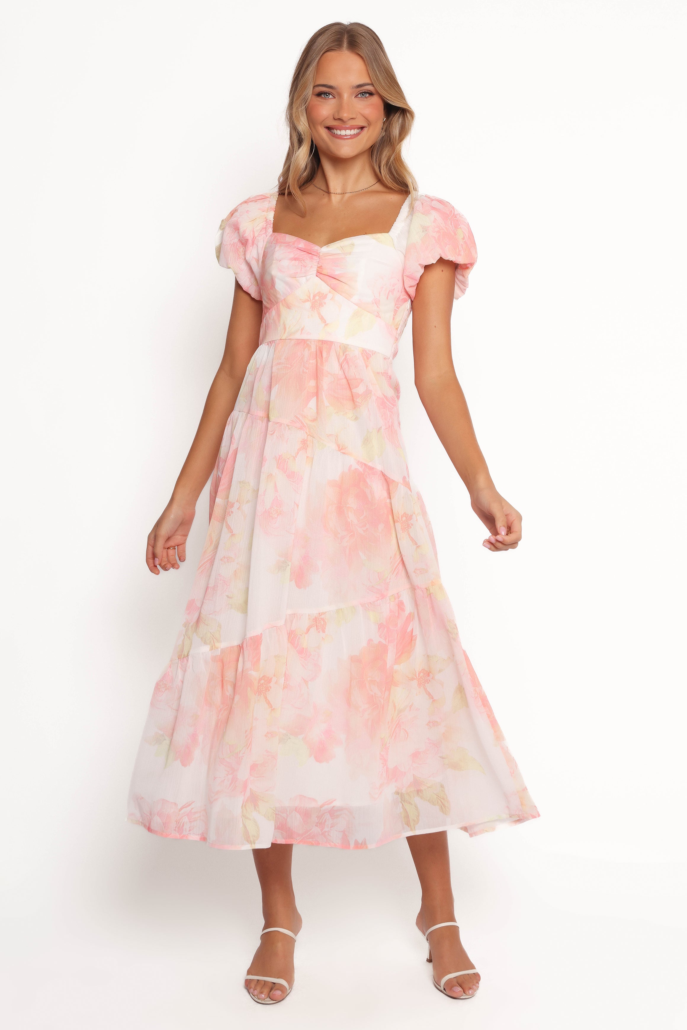 Lumis Midi Dress - Peach Floral-Ladys Street