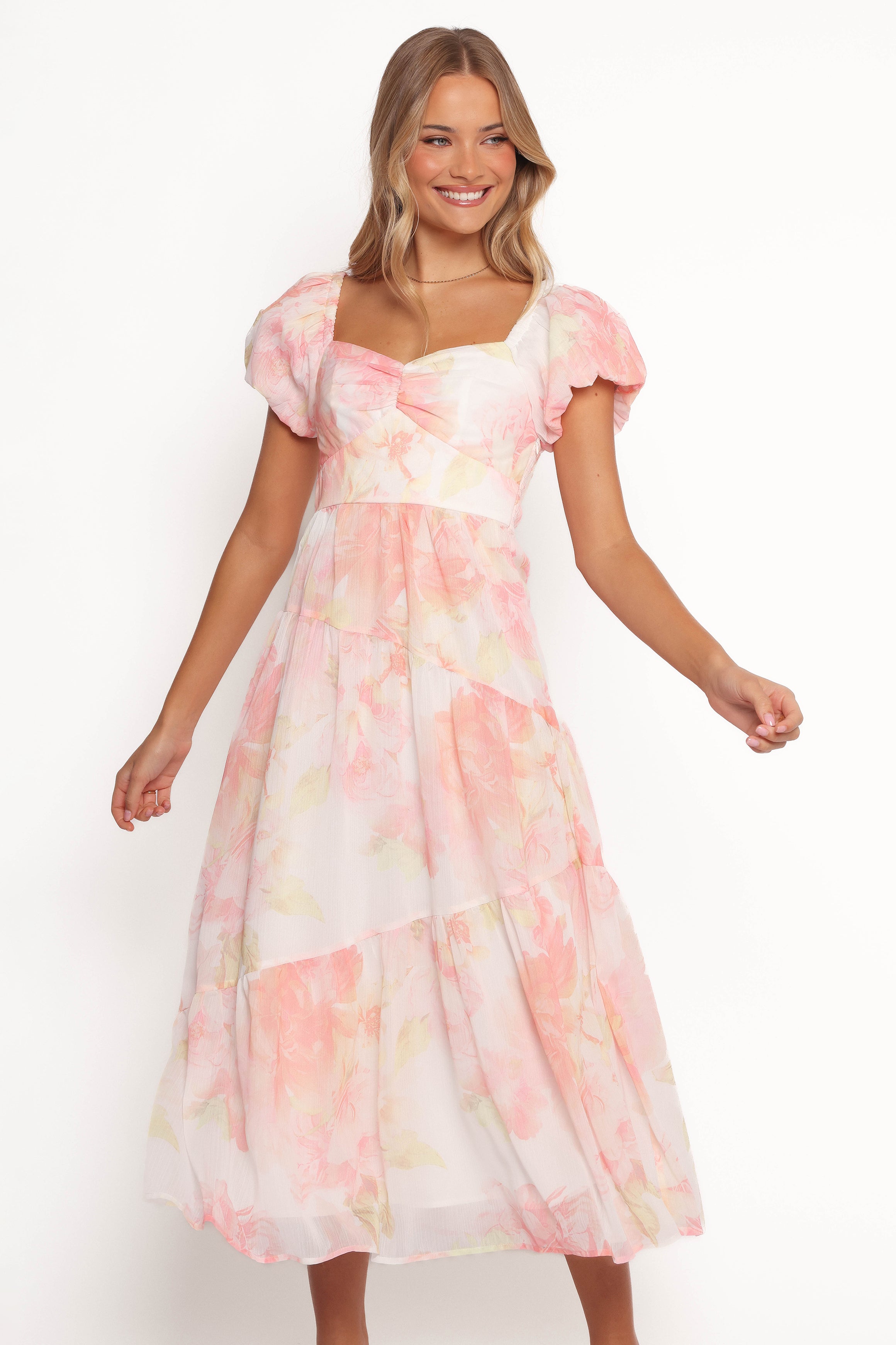 Lumis Midi Dress - Peach Floral-Ladys Street