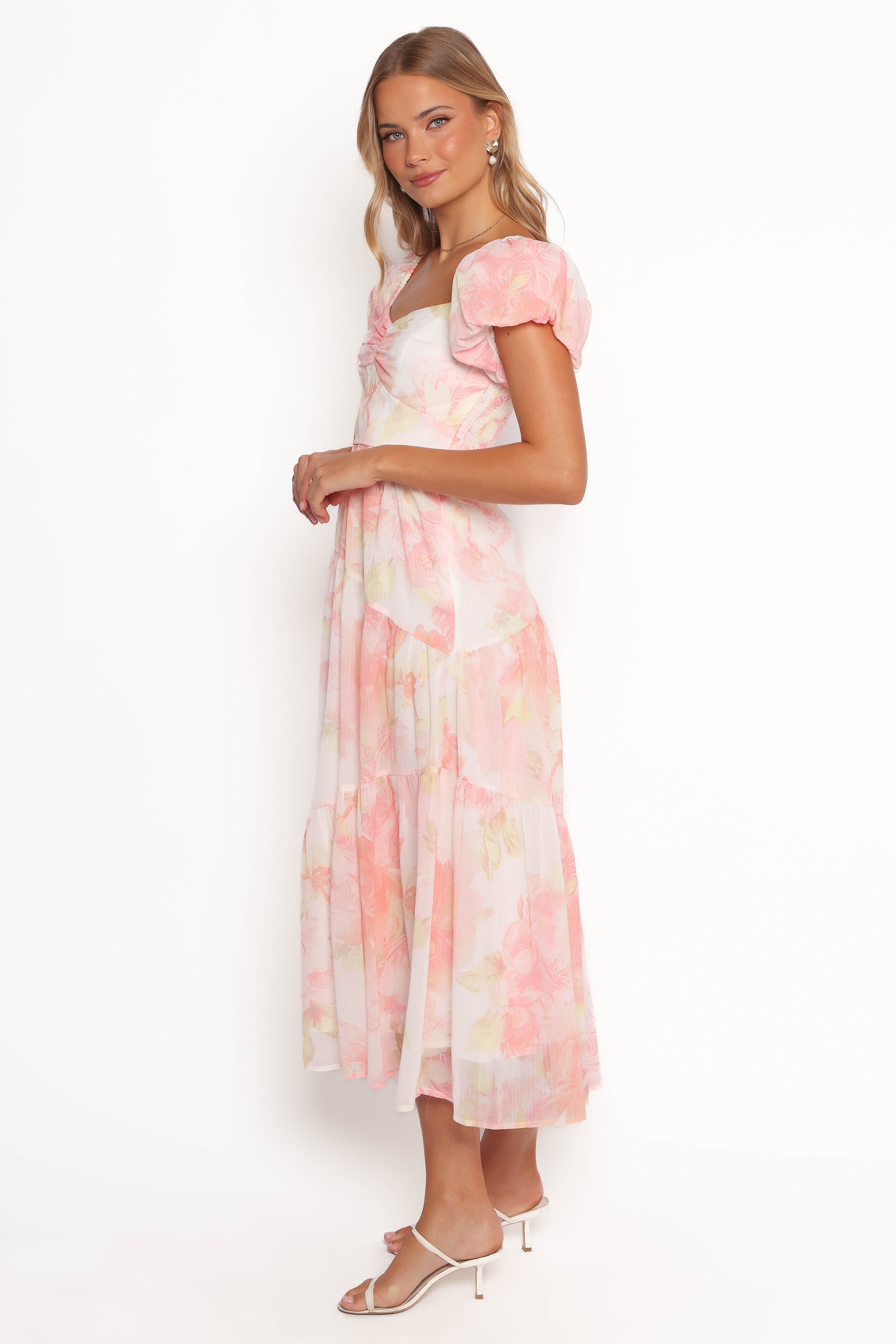 Lumis Midi Dress - Peach Floral-Ladys Street