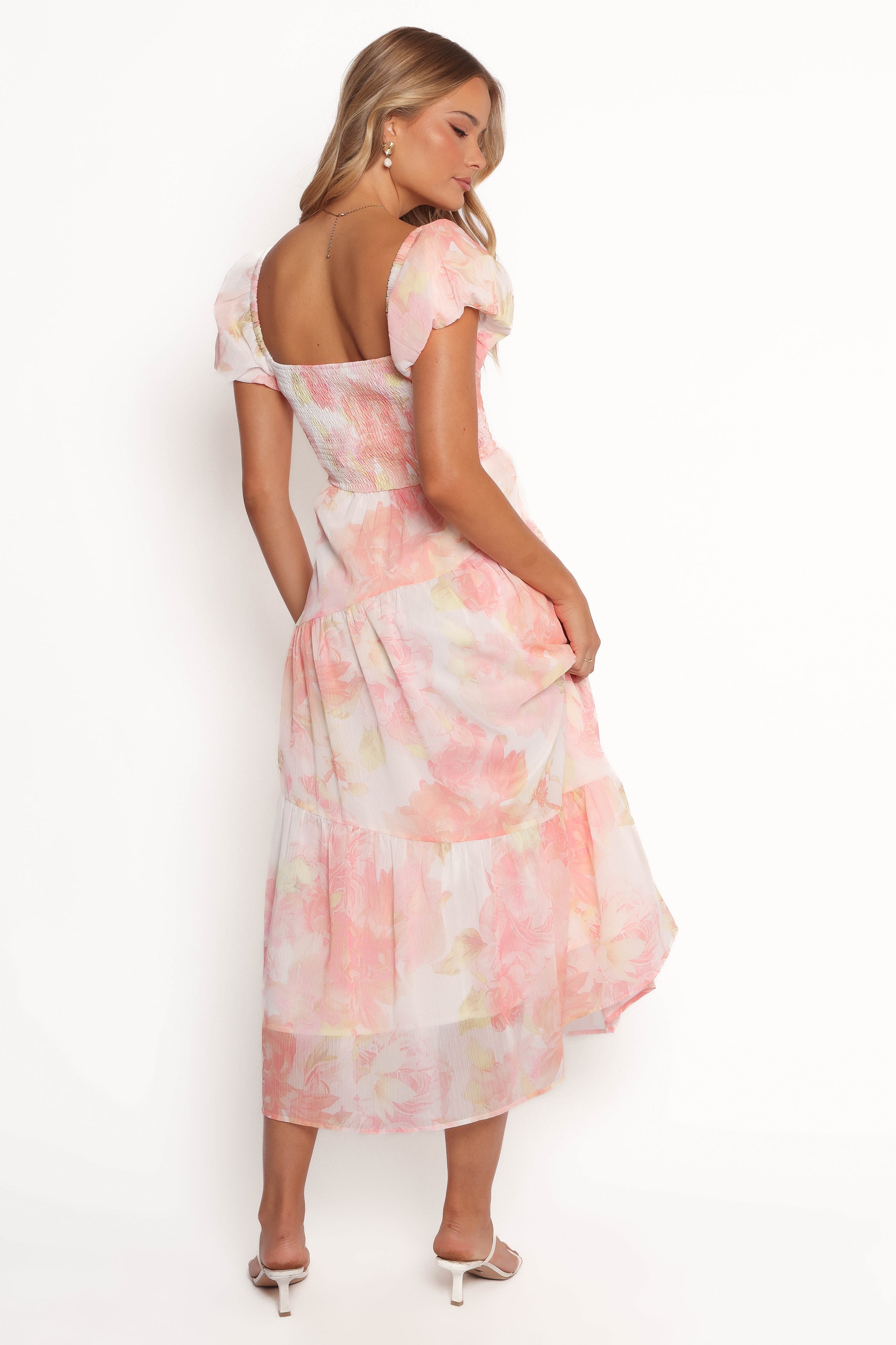 Lumis Midi Dress - Peach Floral-Ladys Street
