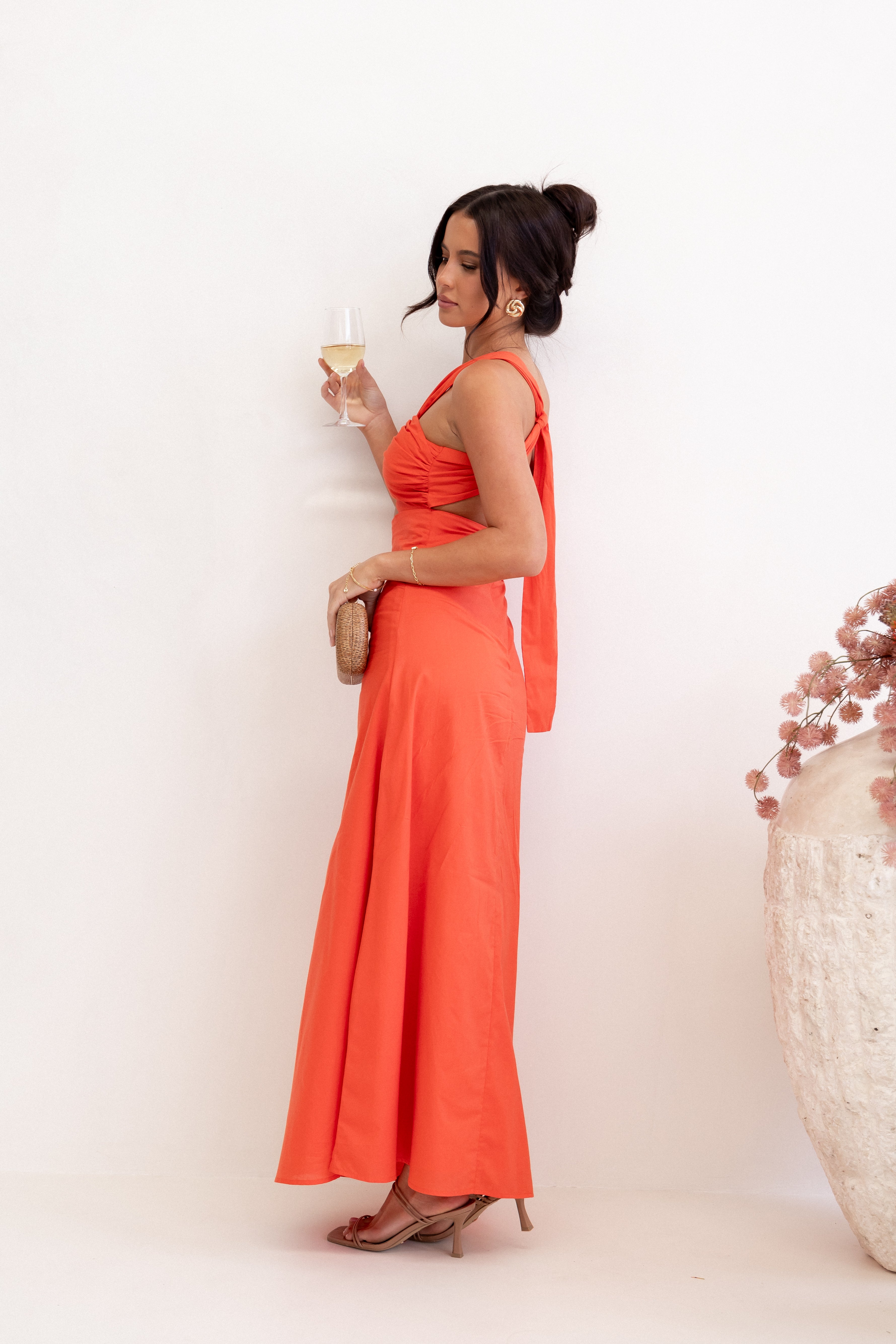 Luna One Shoulder Maxi Dress - Tangerine-Ladys Street