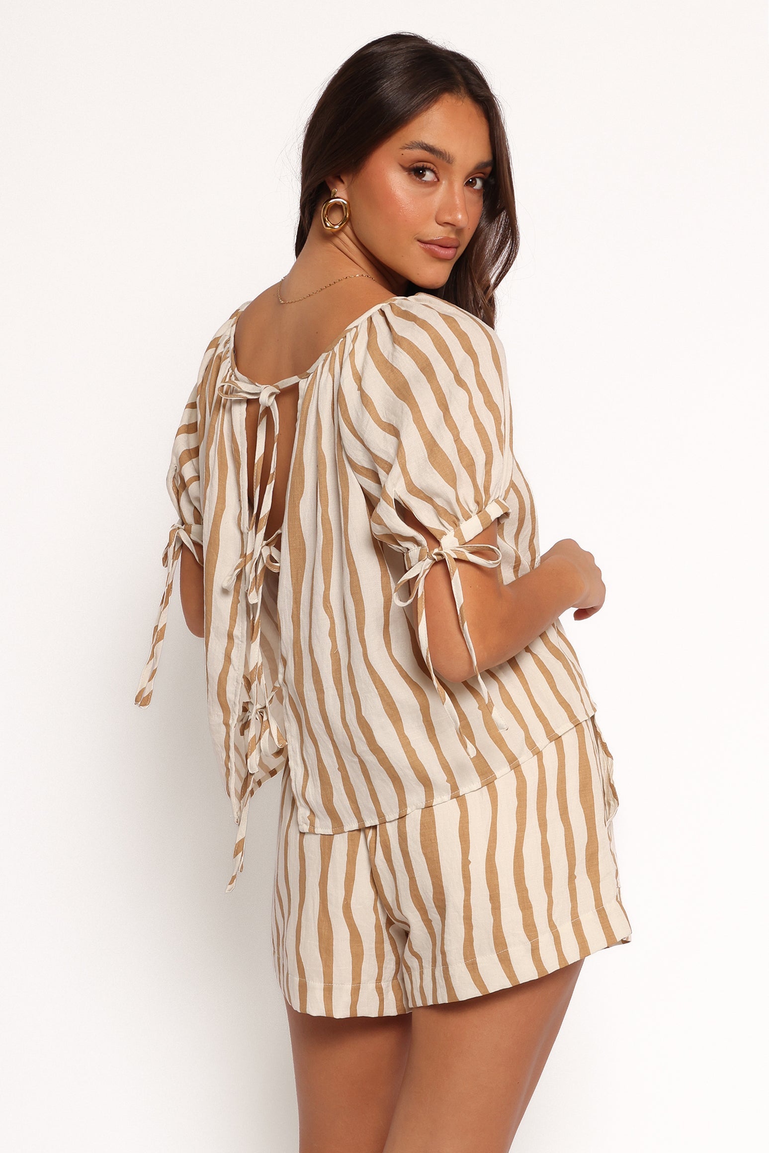 Maggie Two Piece Set - White Tan Stripe-Ladys Street