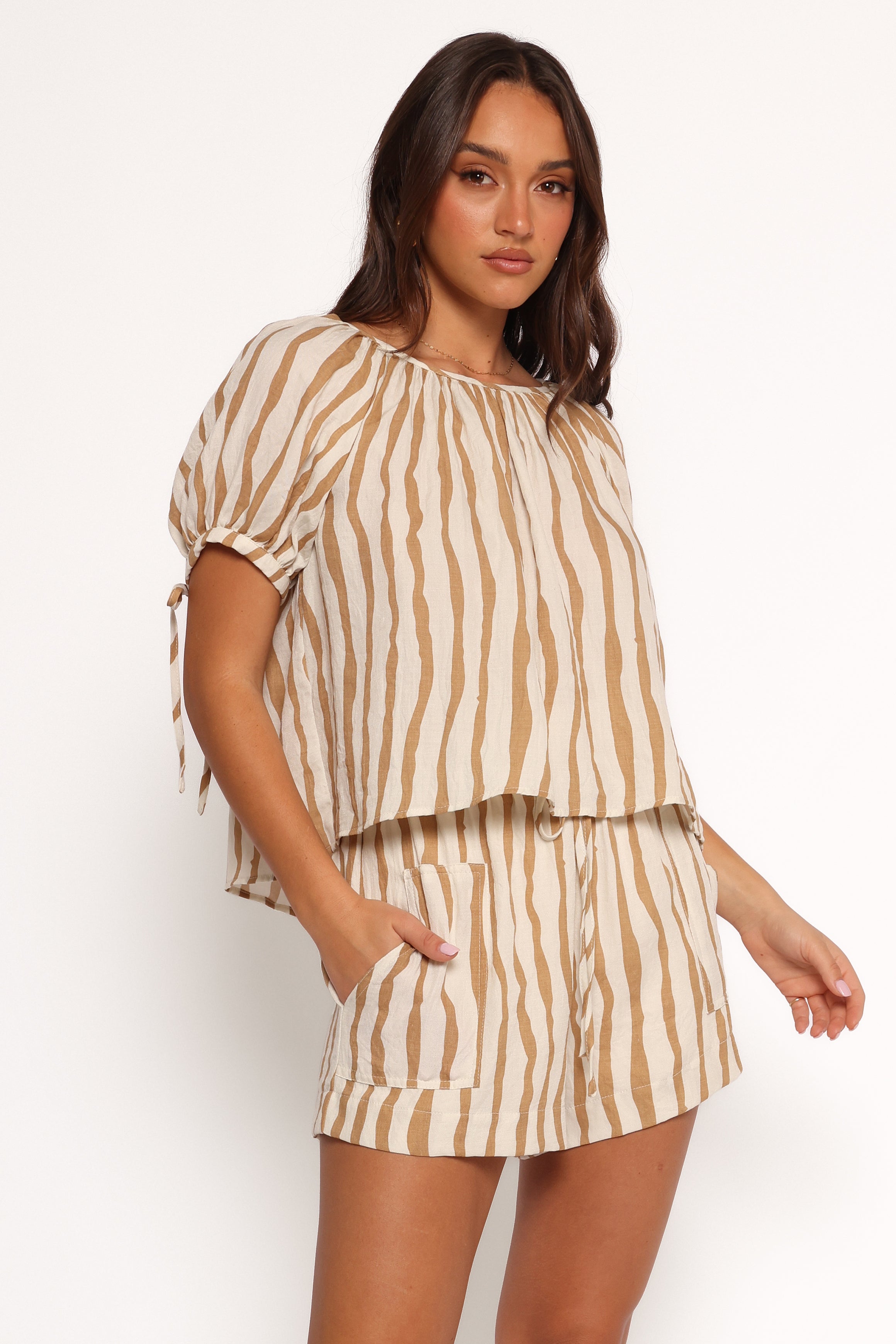Maggie Two Piece Set - White Tan Stripe-Ladys Street
