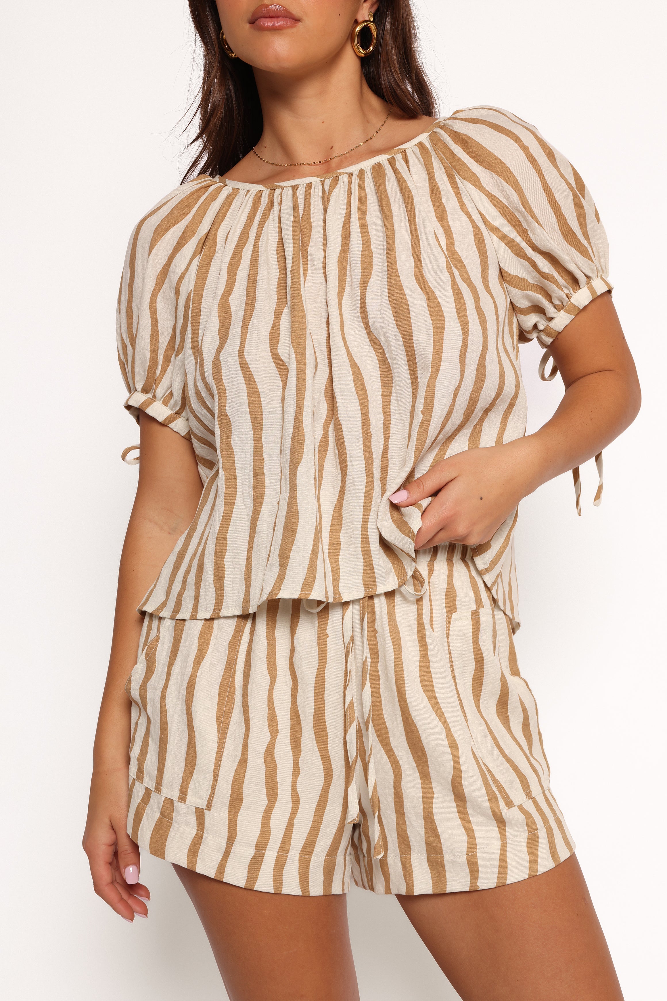 Maggie Two Piece Set - White Tan Stripe-Ladys Street