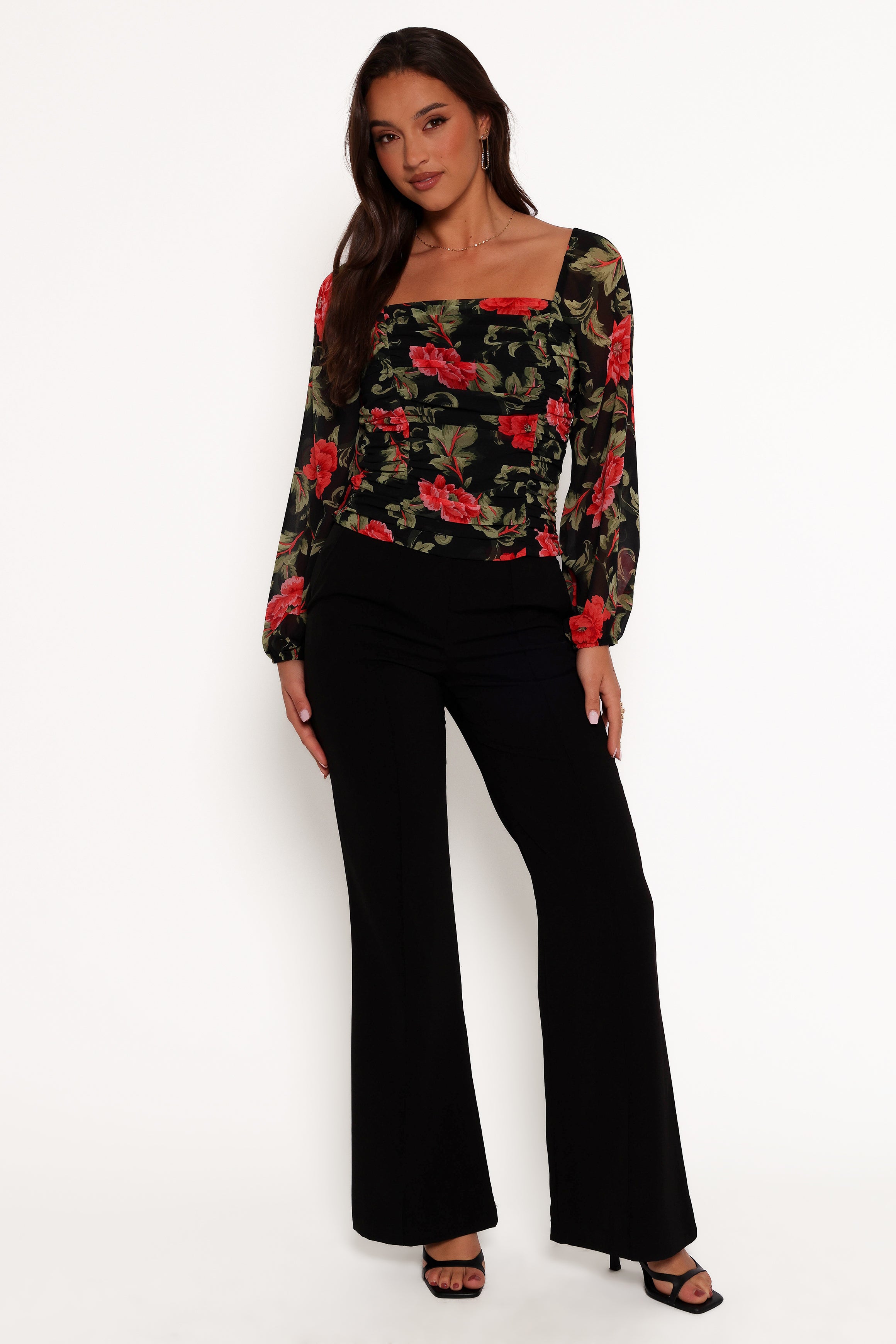 Maia Long Sleeve Top - Black Floral-Ladys Street