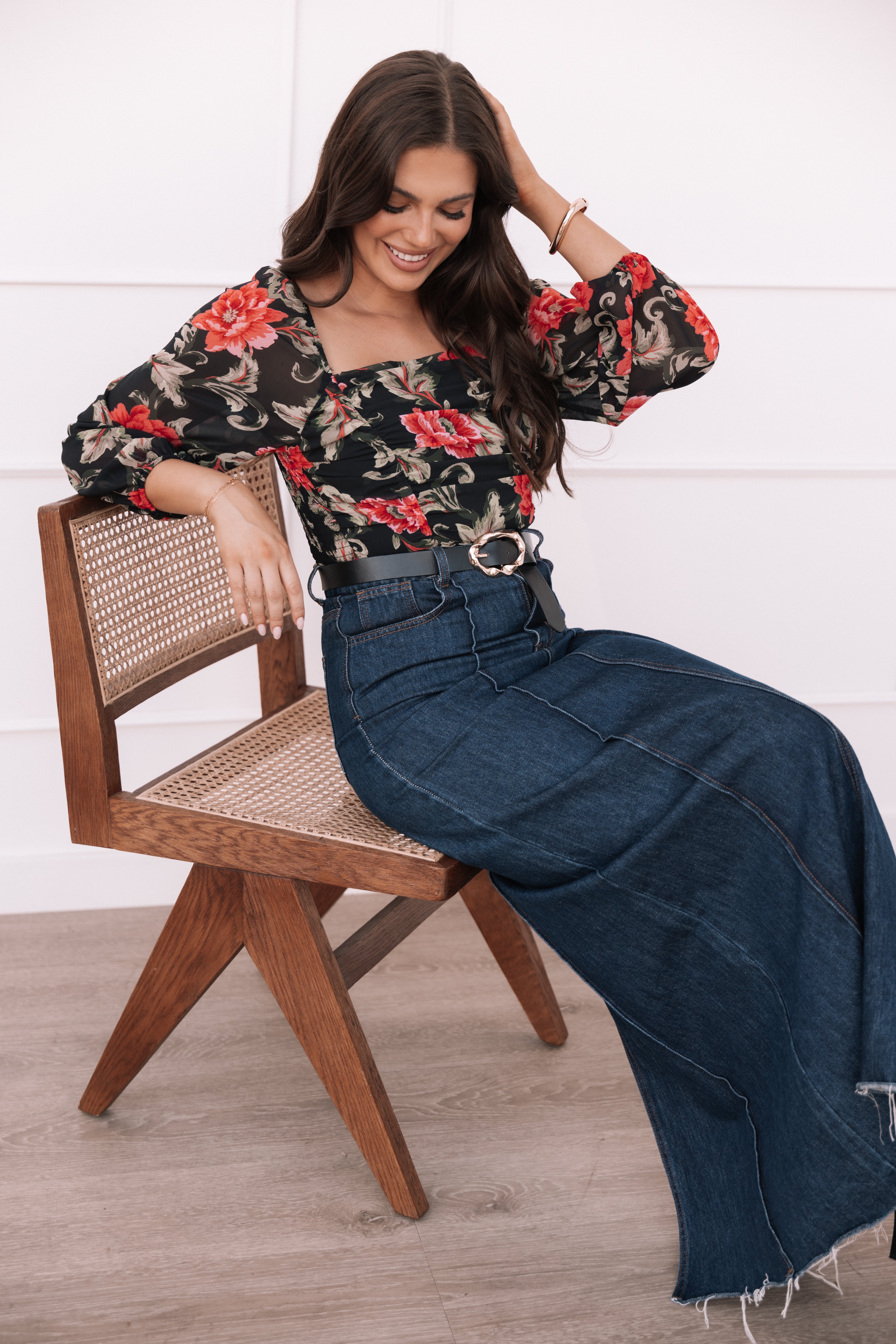 Maia Long Sleeve Top - Black Floral-Ladys Street