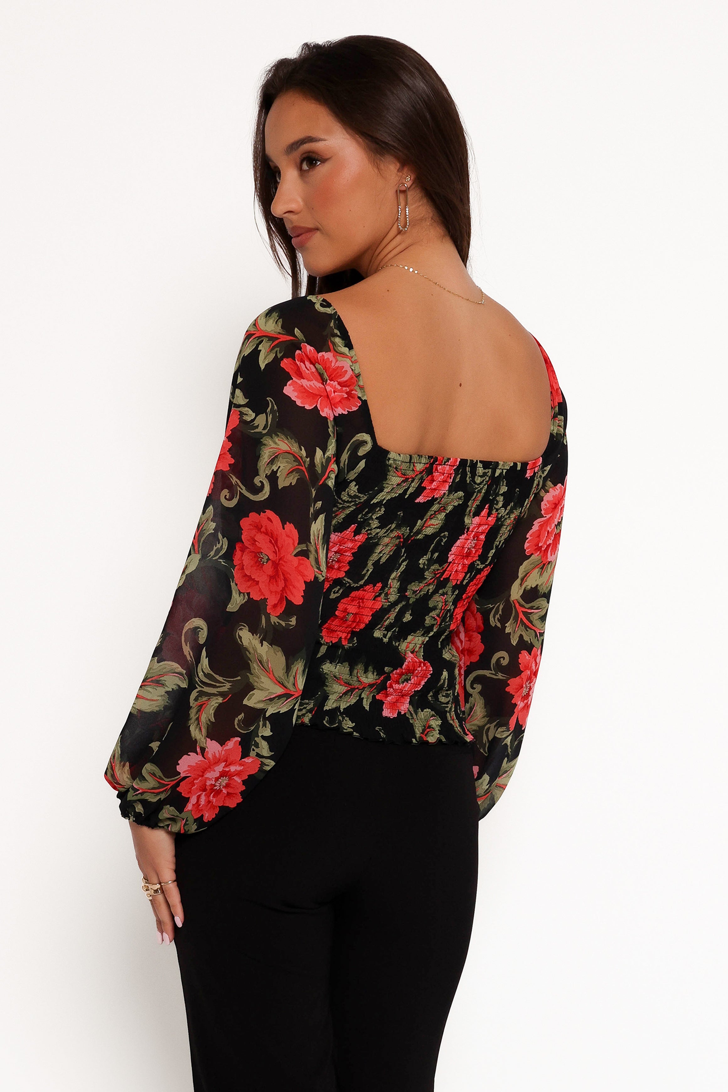 Maia Long Sleeve Top - Black Floral-Ladys Street