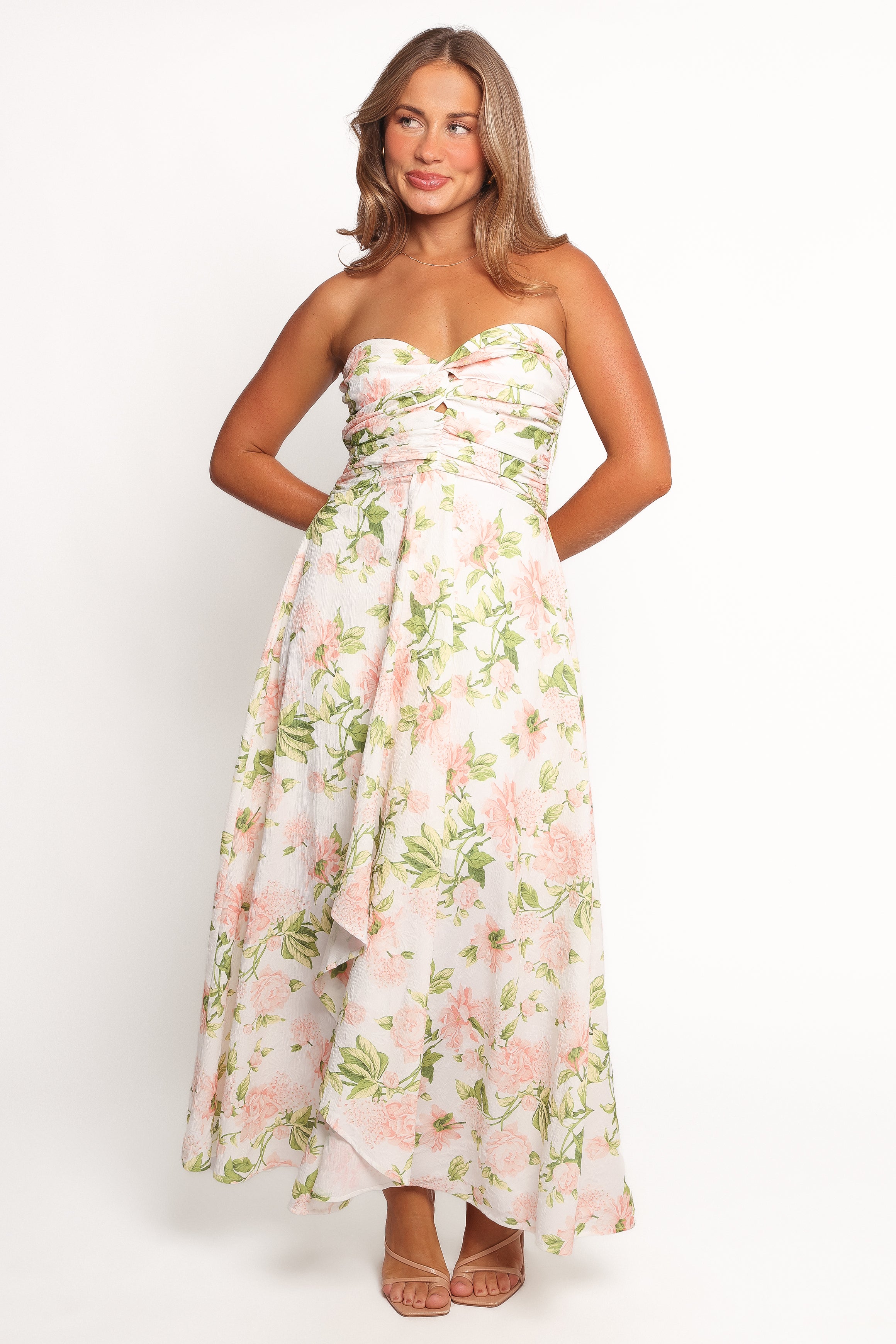 Marta Strapless Midi Dress - Pink Floral-Ladys Street
