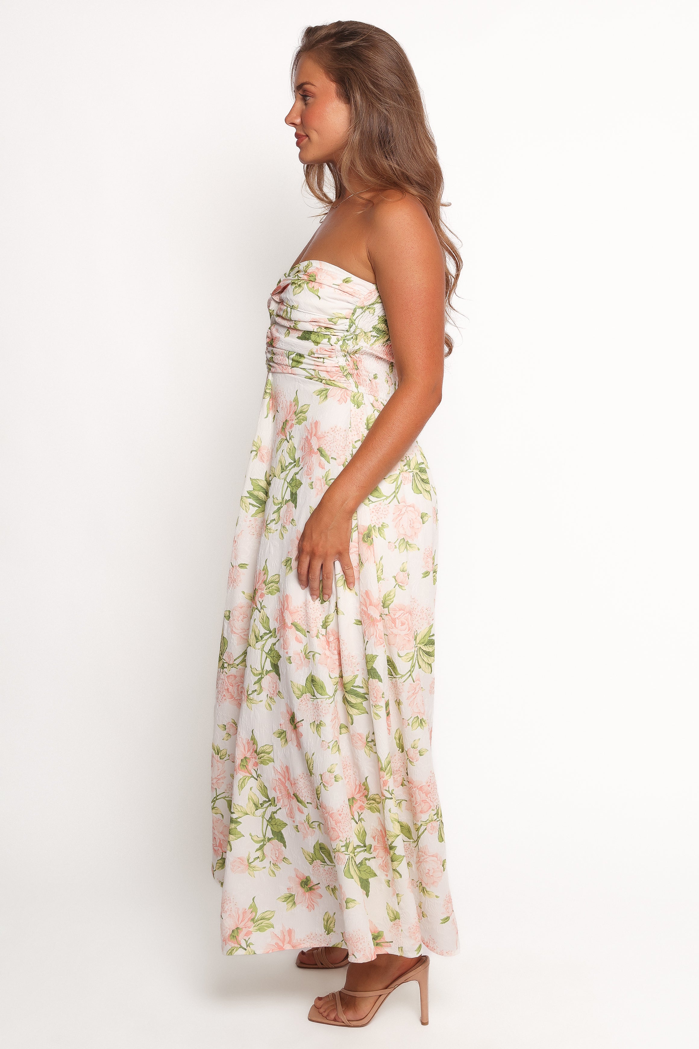 Marta Strapless Midi Dress - Pink Floral-Ladys Street
