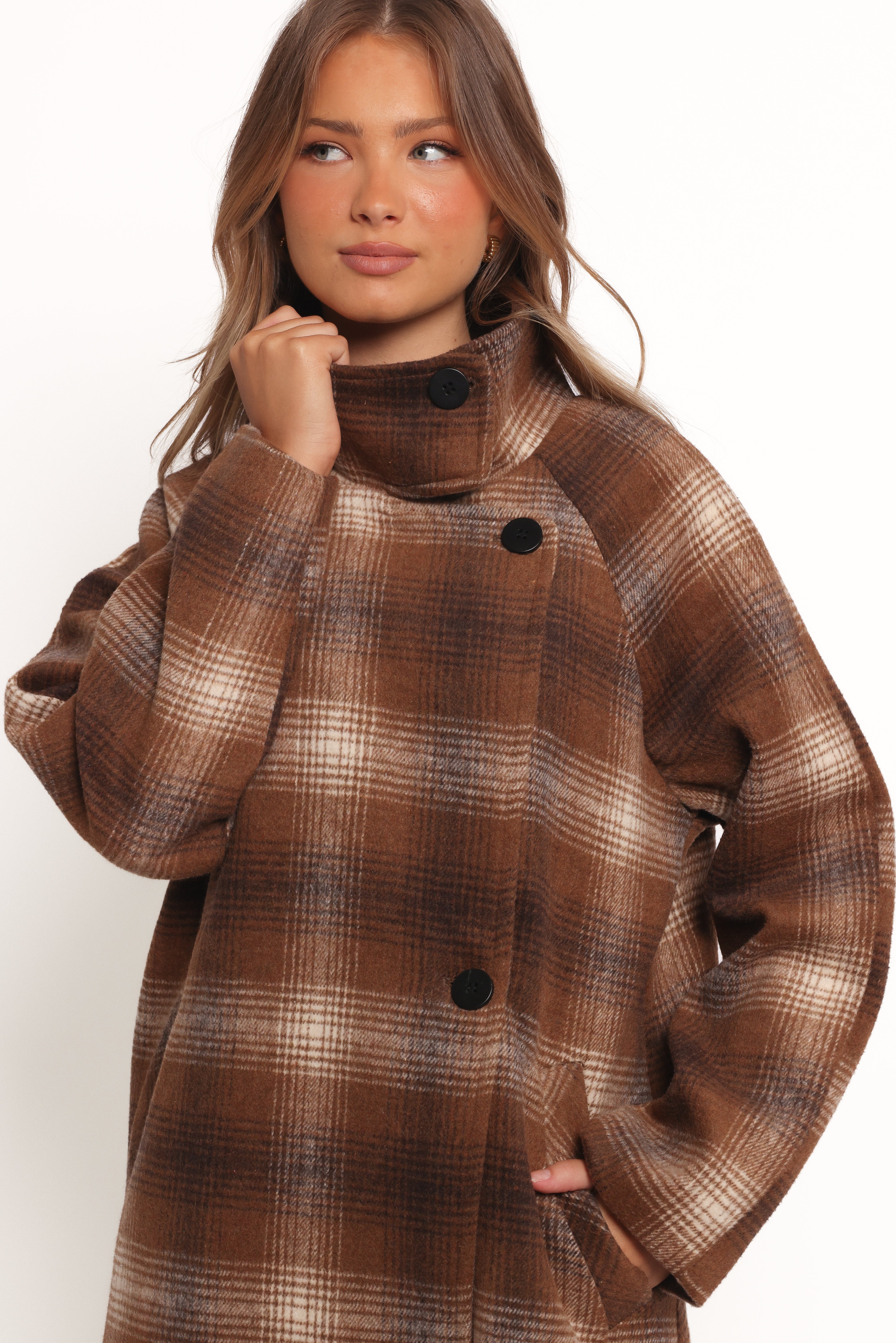 Maya Long Coat - Brown Check-Ladys Street