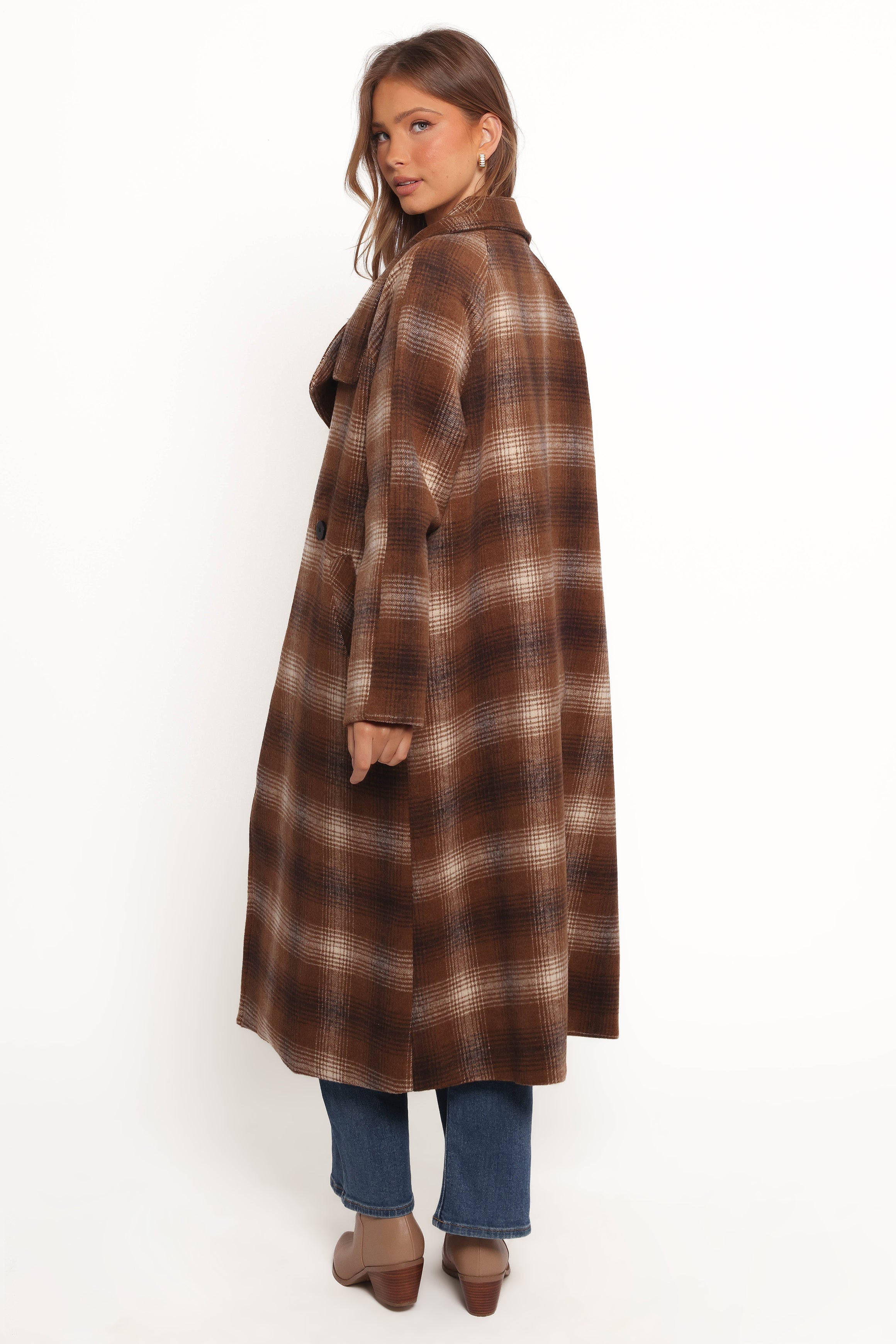 Maya Long Coat - Brown Check-Ladys Street