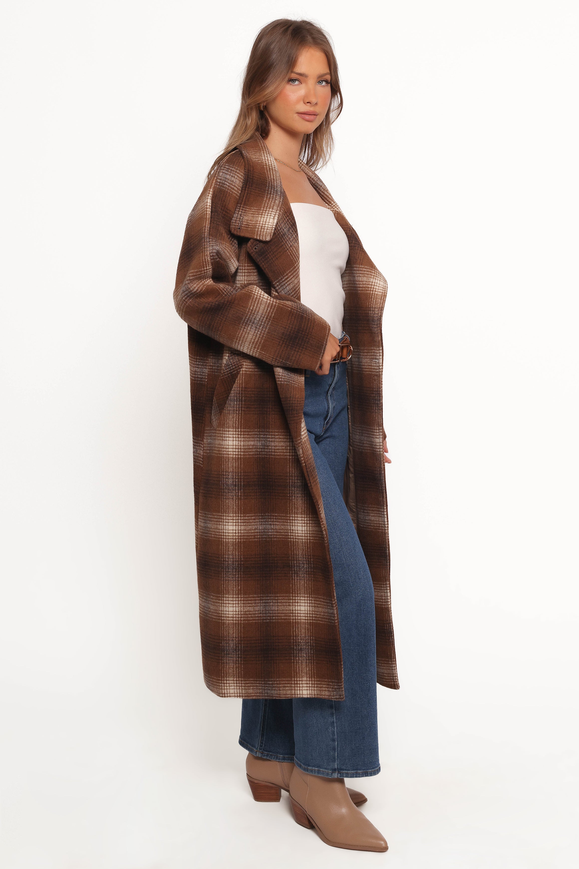 Maya Long Coat - Brown Check-Ladys Street
