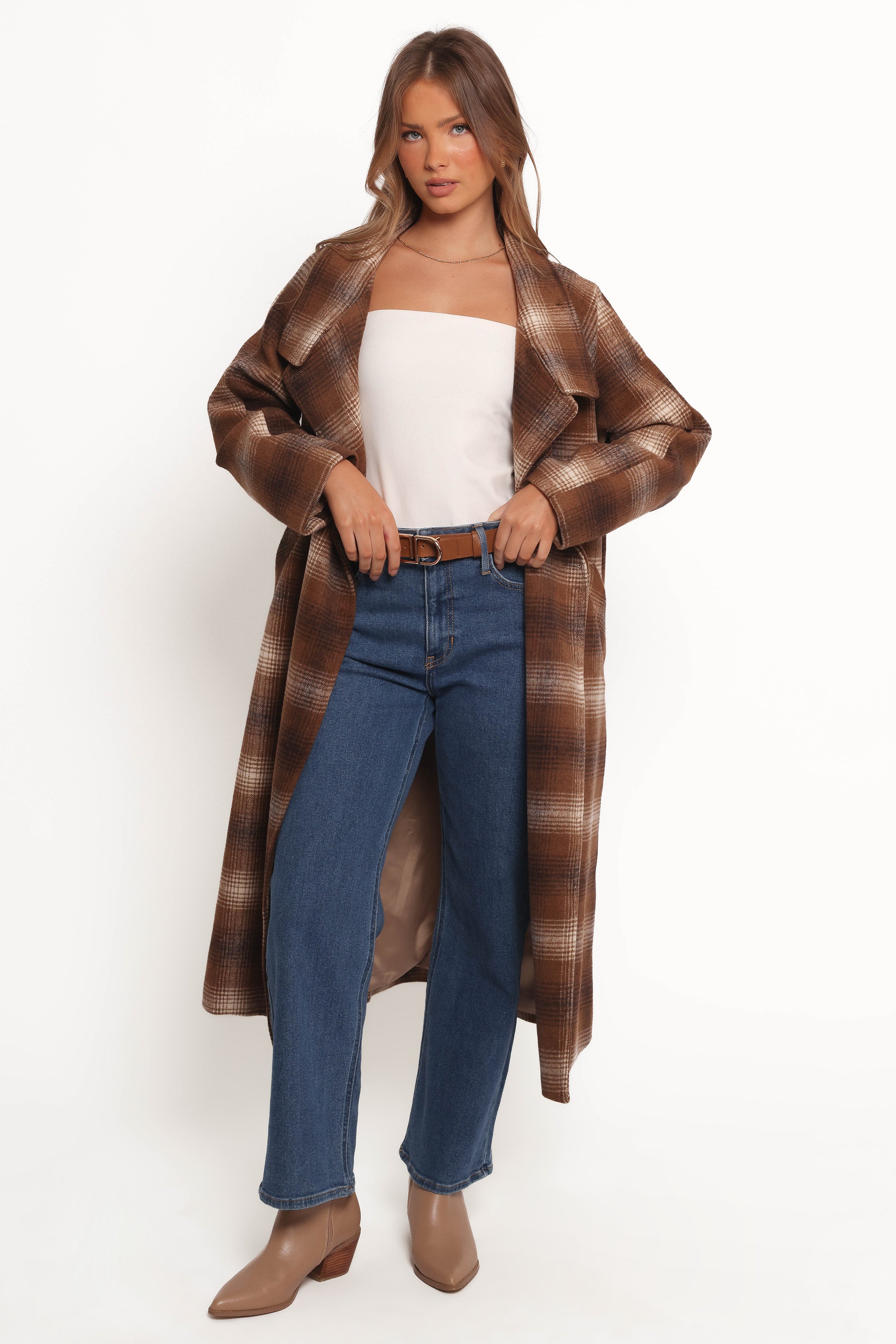 Maya Long Coat - Brown Check-Ladys Street
