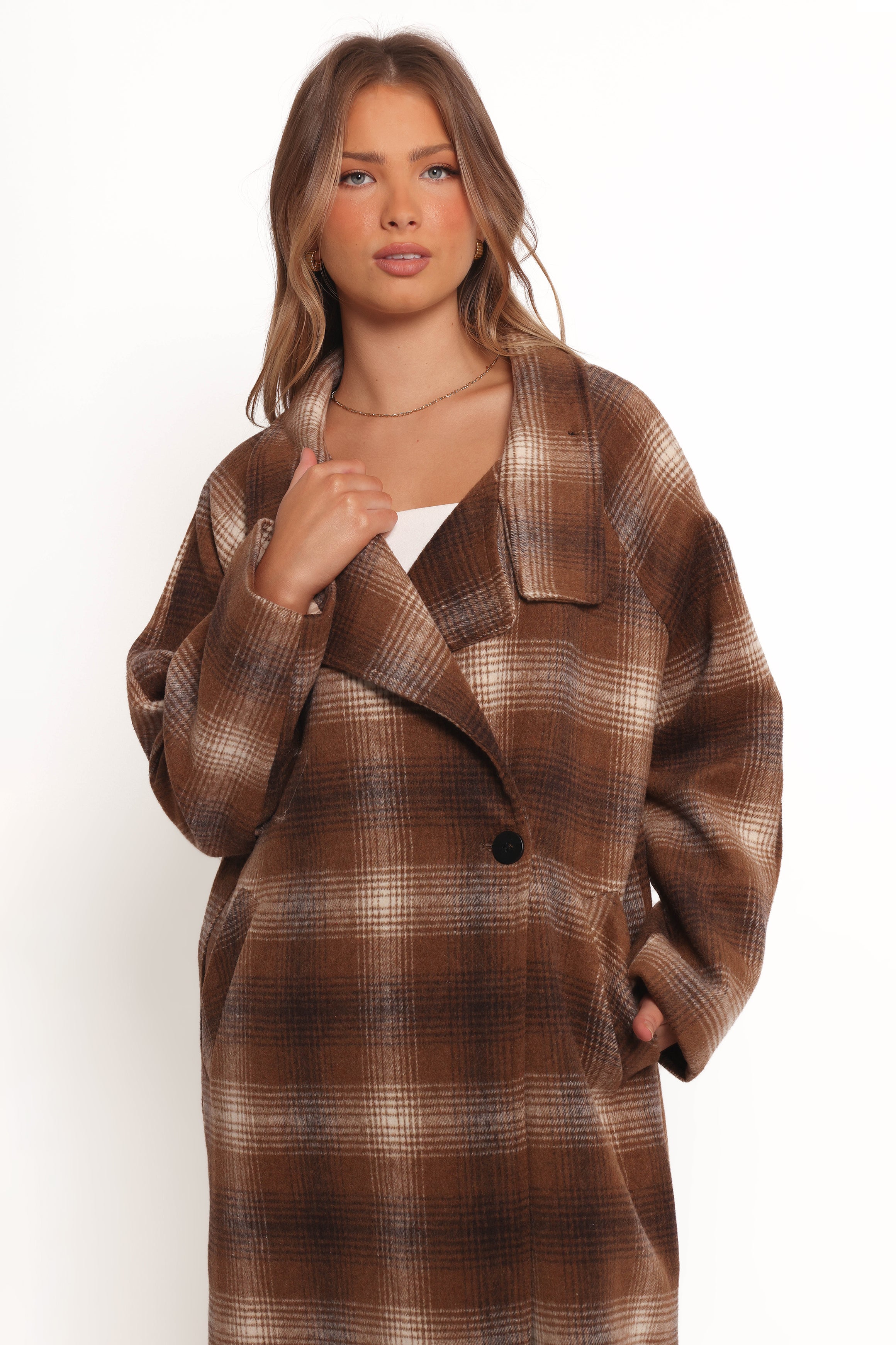 Maya Long Coat - Brown Check-Ladys Street