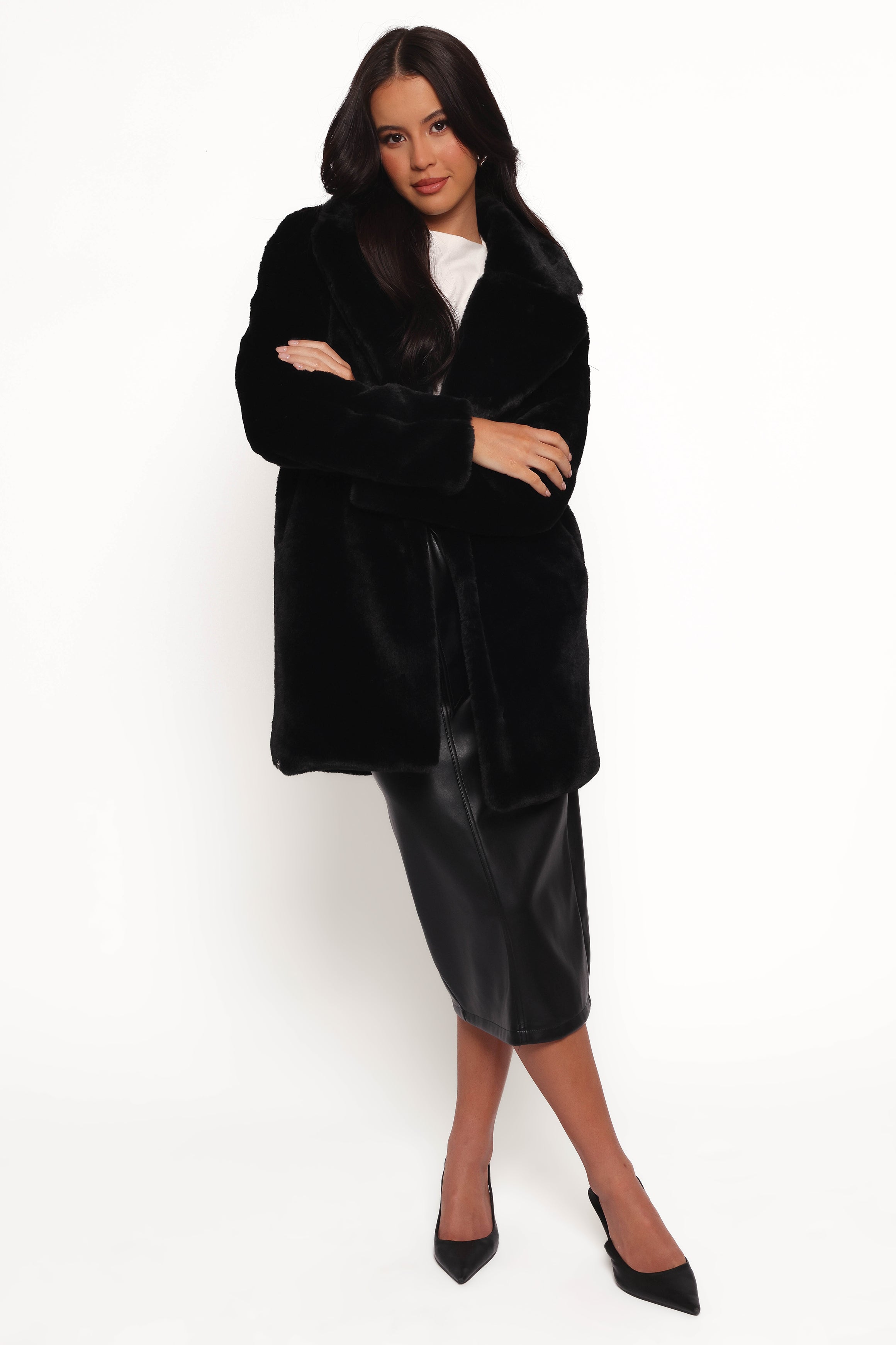 Meeka Faux Fur Jacket - Black-Ladys Street