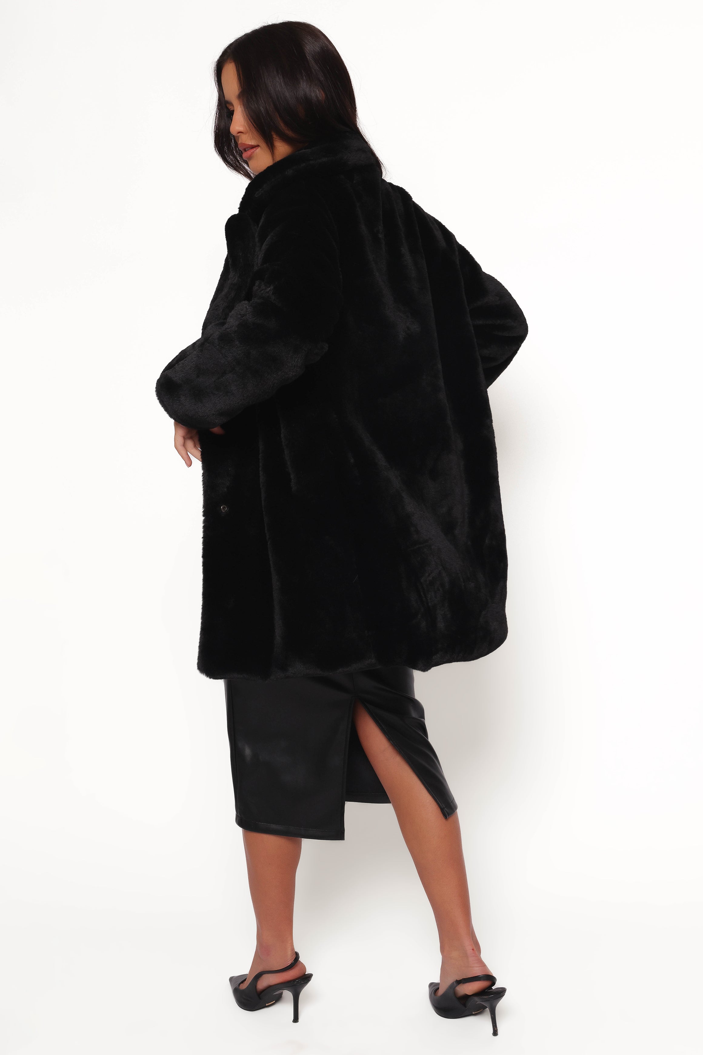 Meeka Faux Fur Jacket - Black-Ladys Street