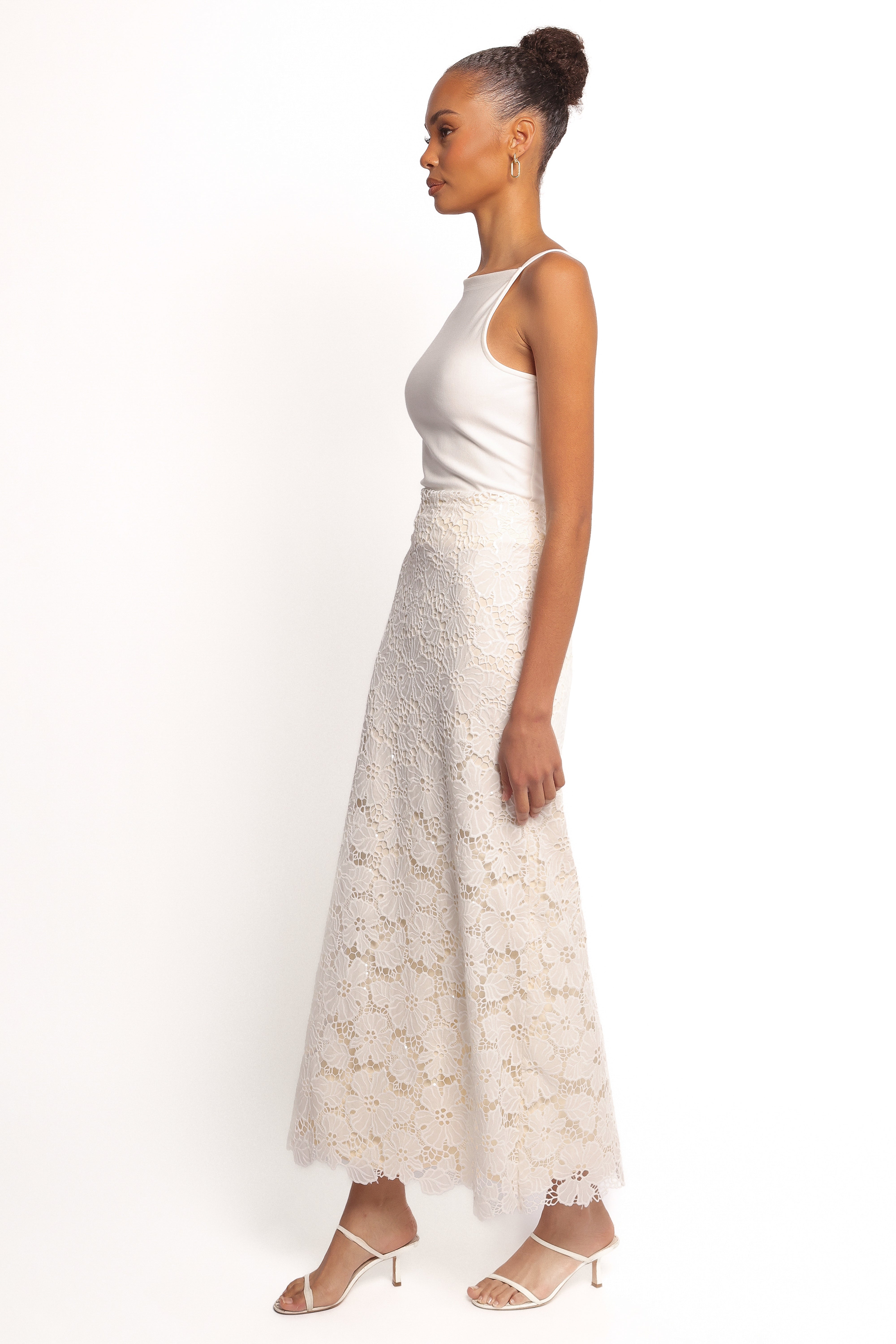 Mika Floral Lace Maxi Skirt - White-Ladys Street