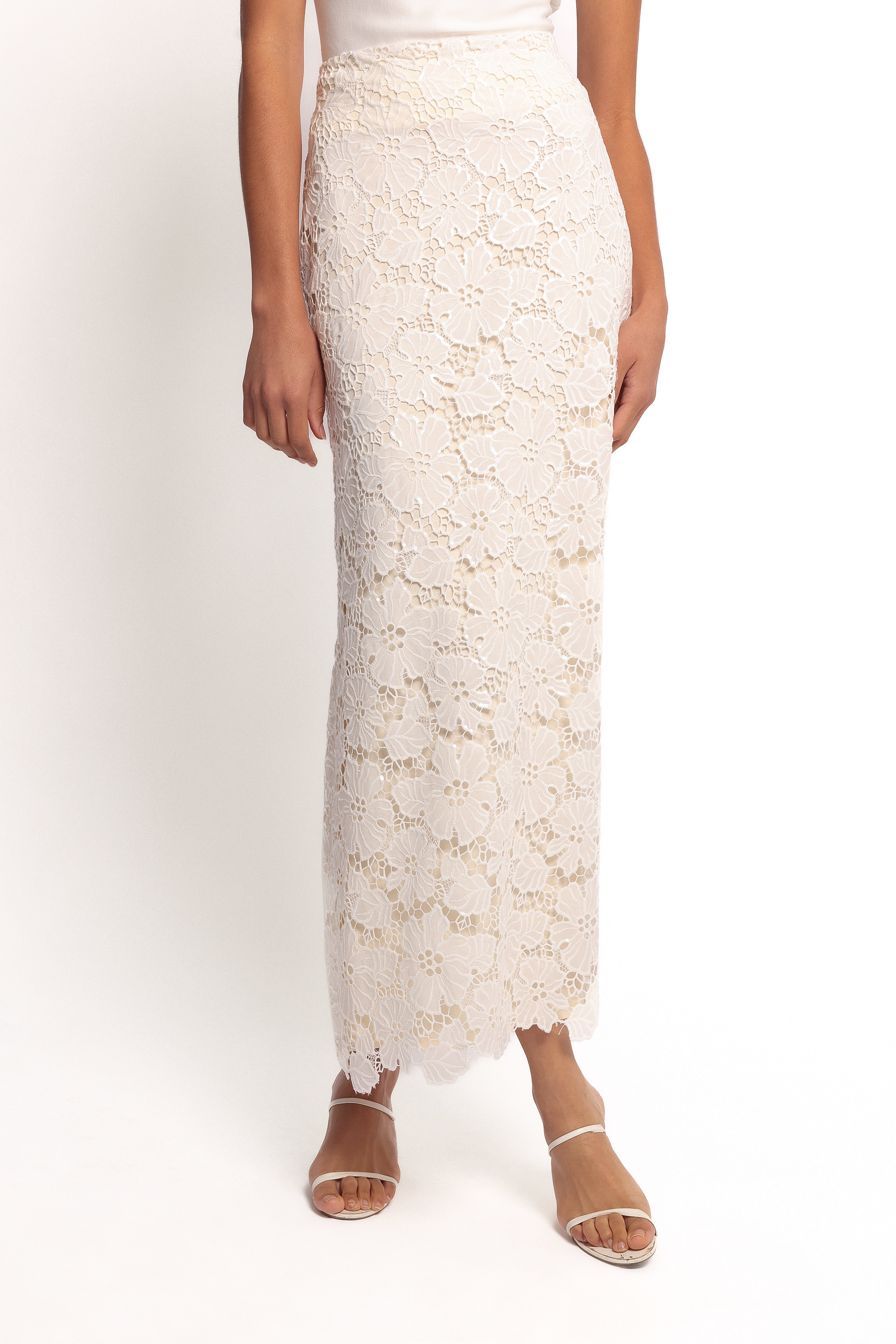 Mika Floral Lace Maxi Skirt - White-Ladys Street