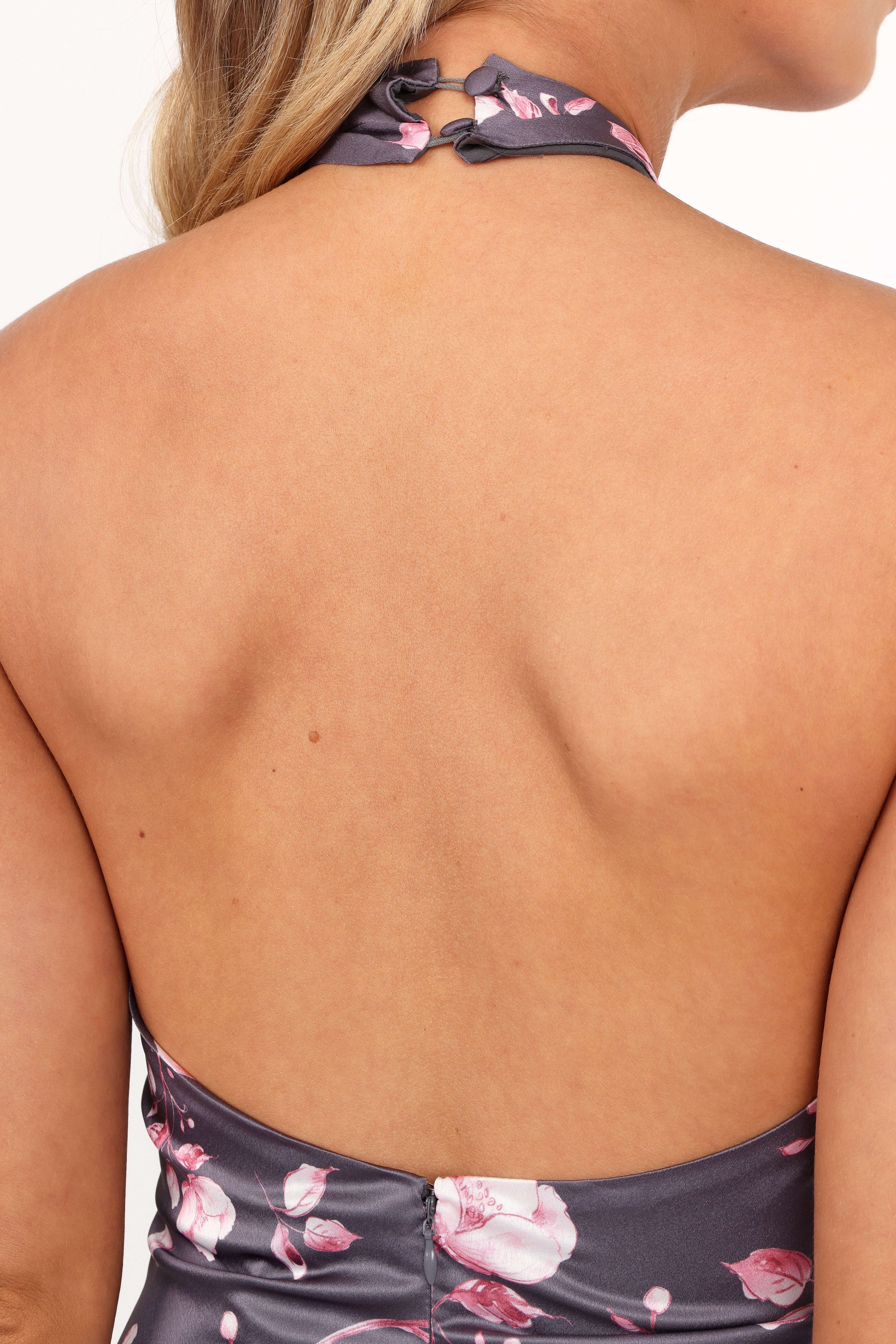 Mila Halterneck Maxi Dress - Steel Gray Floral-Ladys Street