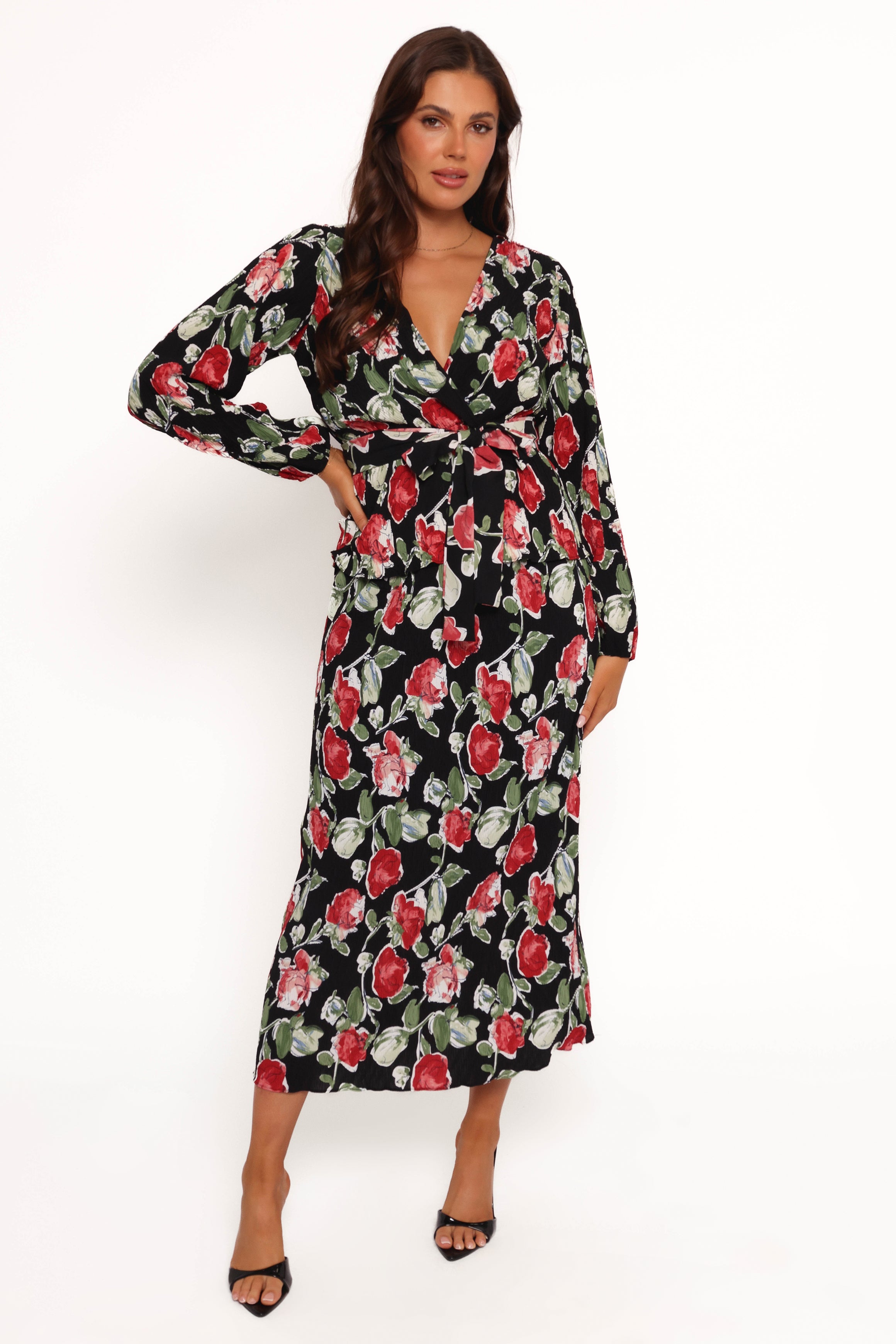 Minelli Pleat Midi Skirt - Black Rose-Ladys Street